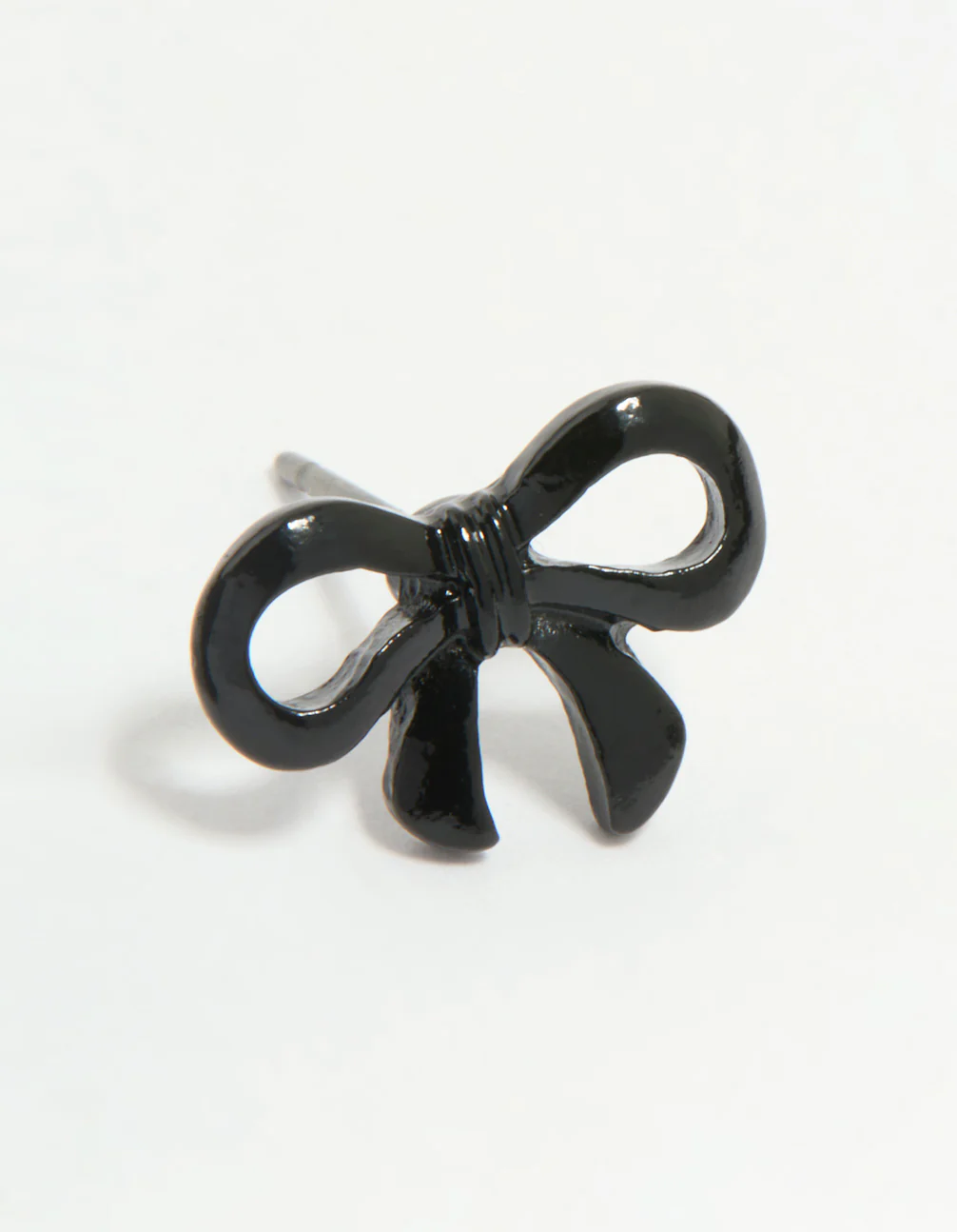 Black Coated Metal Ribbon Bow Stud Earrings - Image 5