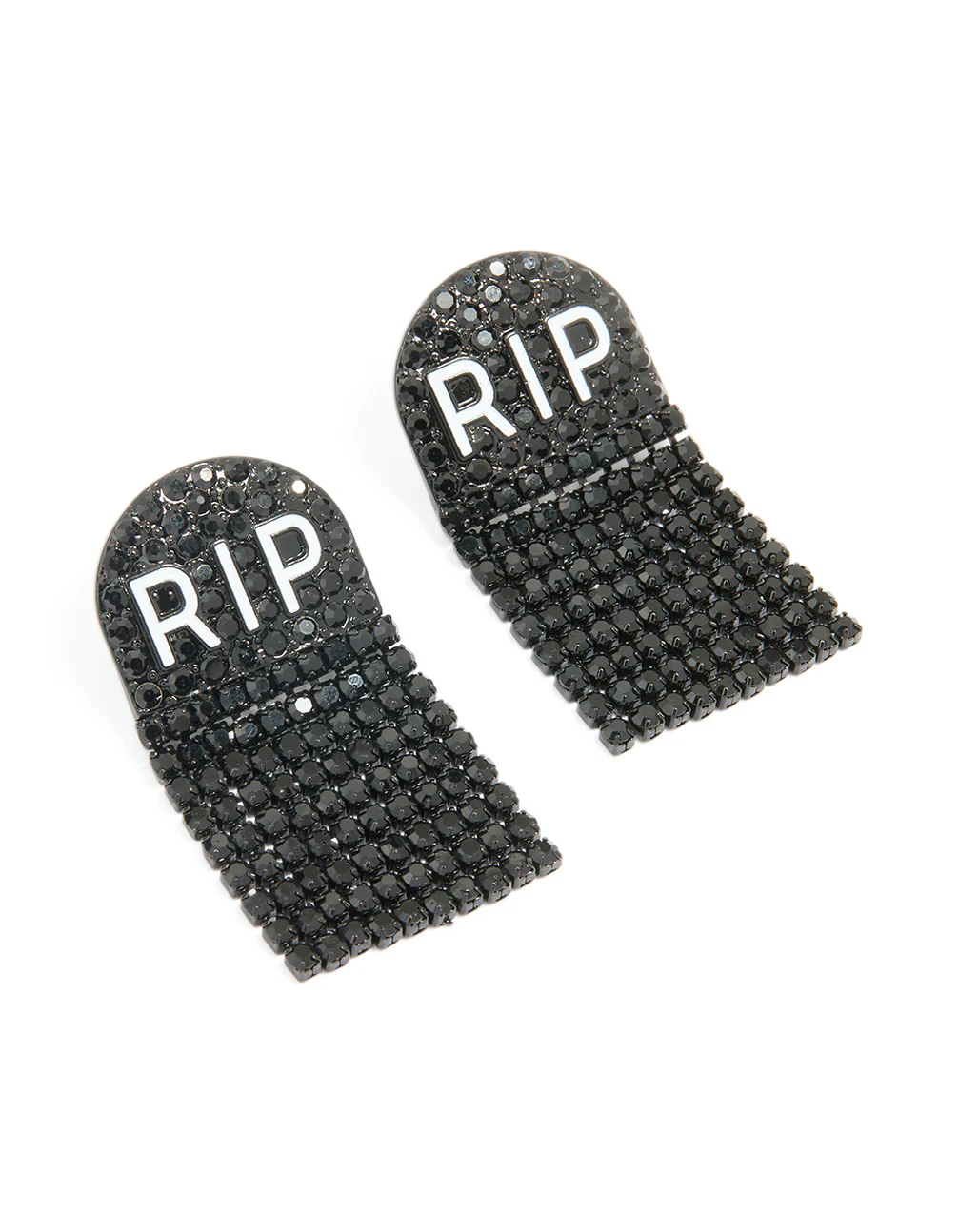 Black Coated Metal RIP Drop Earrings