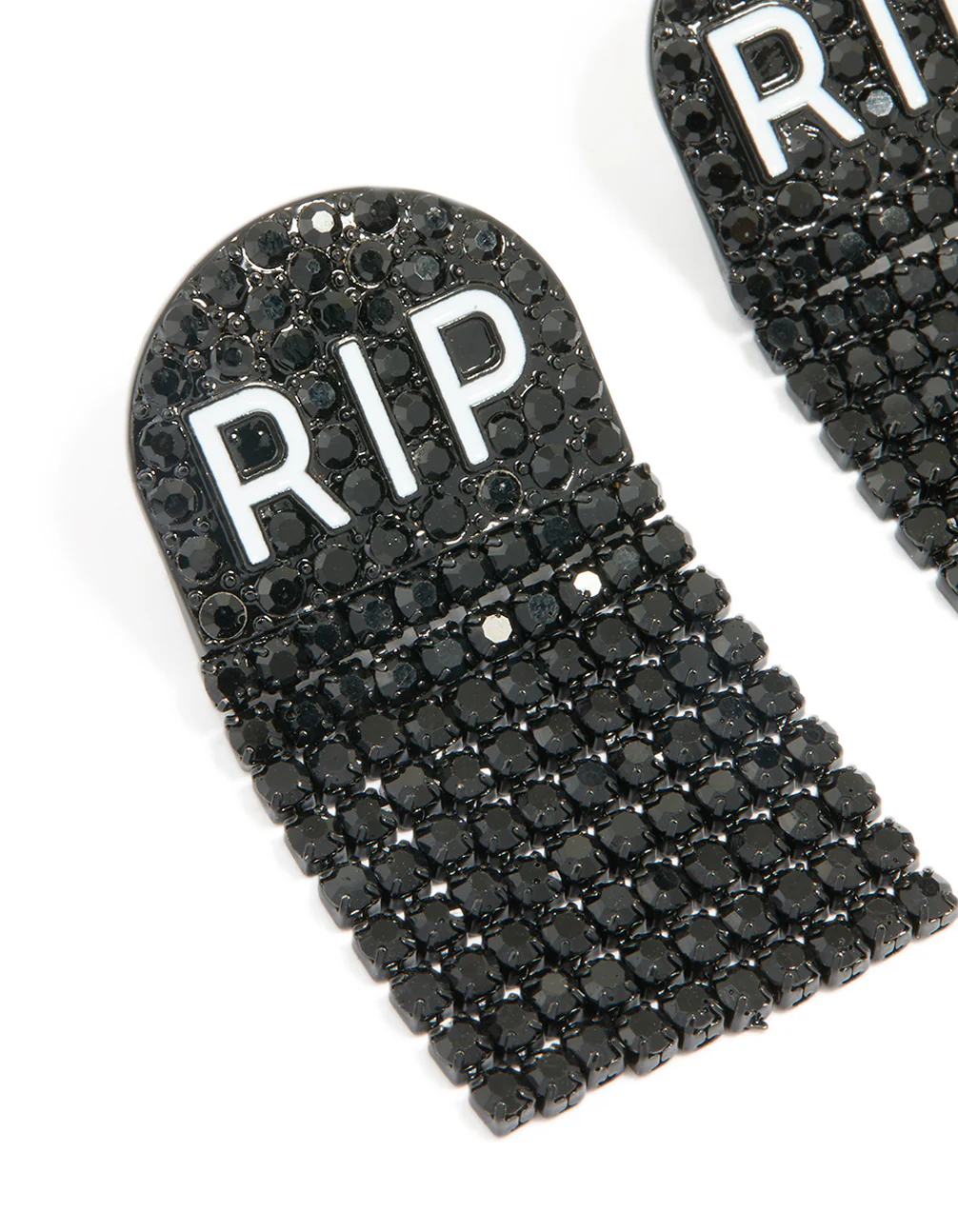 Black Coated Metal RIP Drop Earrings - Image 2