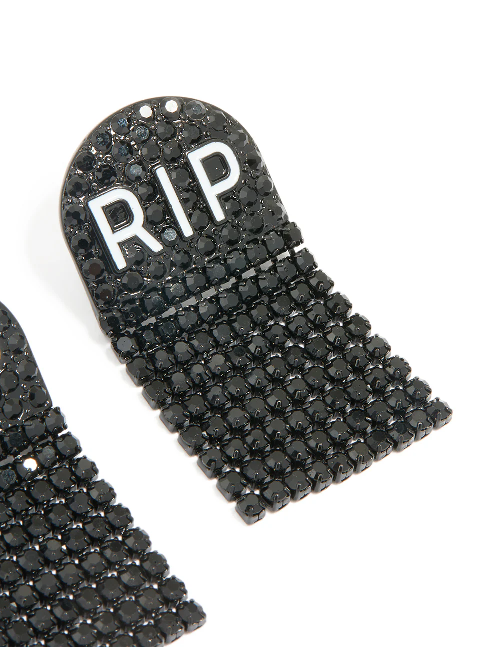 Black Coated Metal RIP Drop Earrings - Image 3