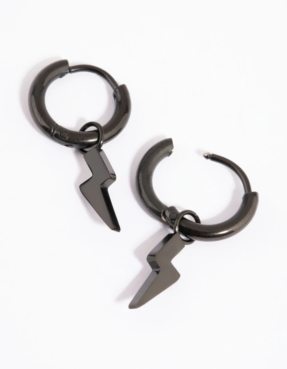 Matte Black Lightning Bolt Huggie Earrings - Image 2