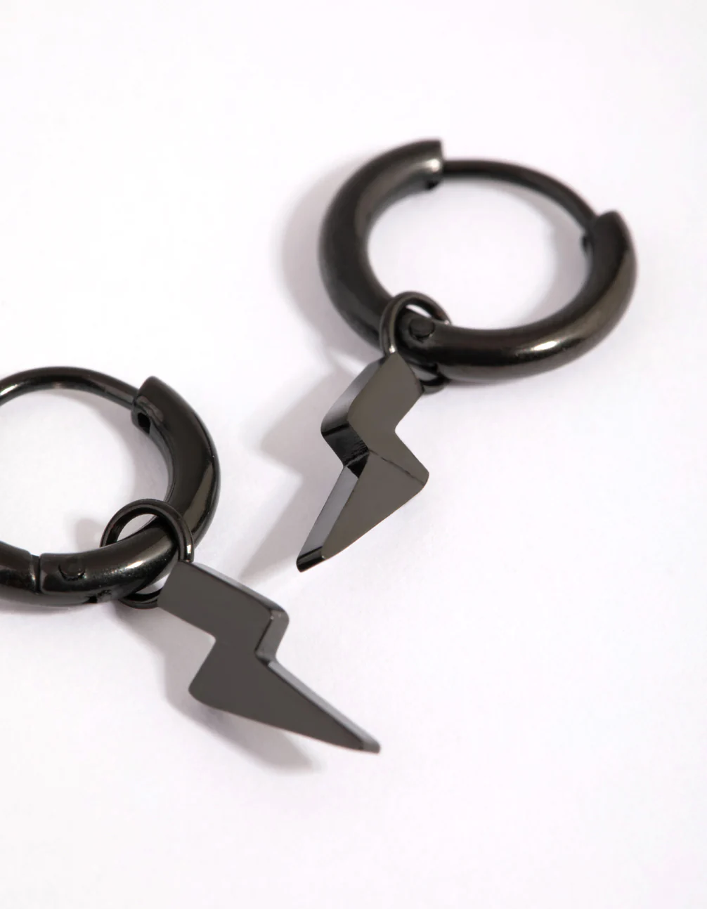 Matte Black Lightning Bolt Huggie Earrings - Image 3