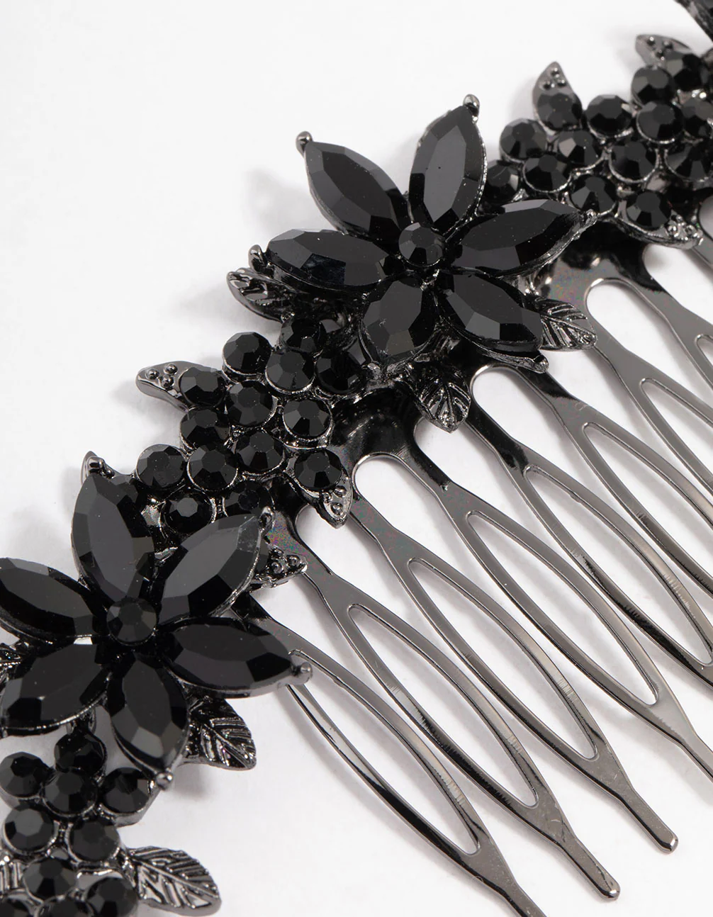 Black Coated Simple Diamante Flower Hair Comb - Image 2
