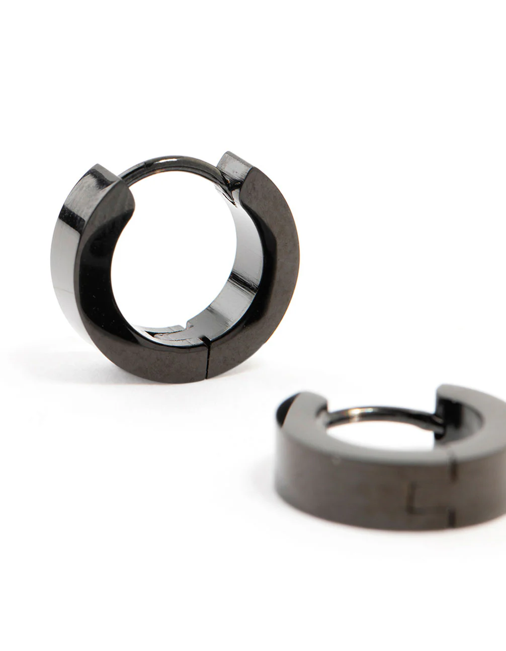 Waterproof Black Coated  Stainless Steel Wide Huggie Earrings - Image 4
