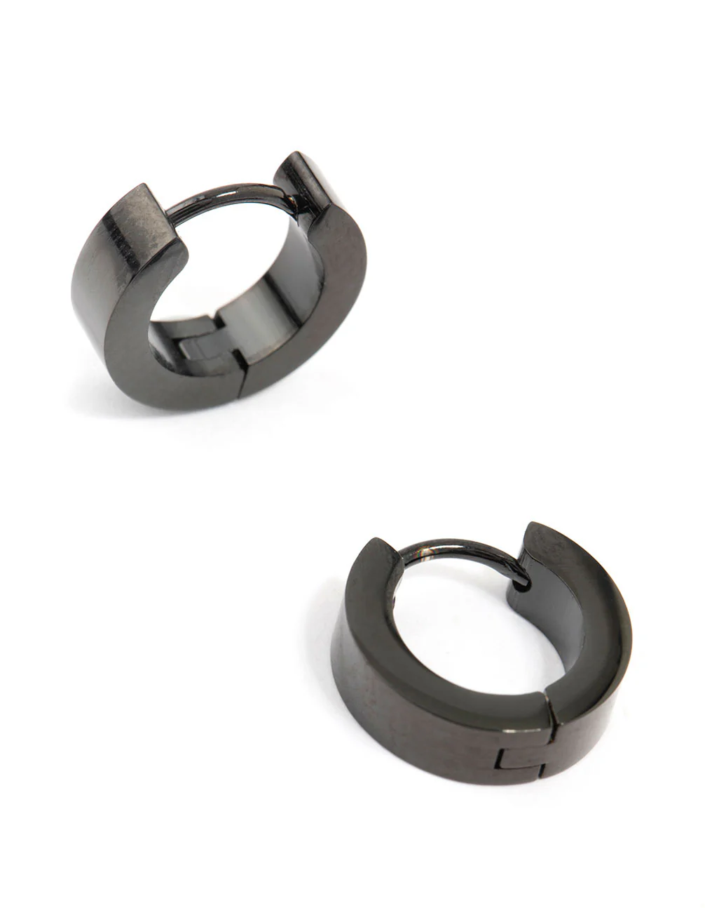 Waterproof Black Coated  Stainless Steel Wide Huggie Earrings - Image 5