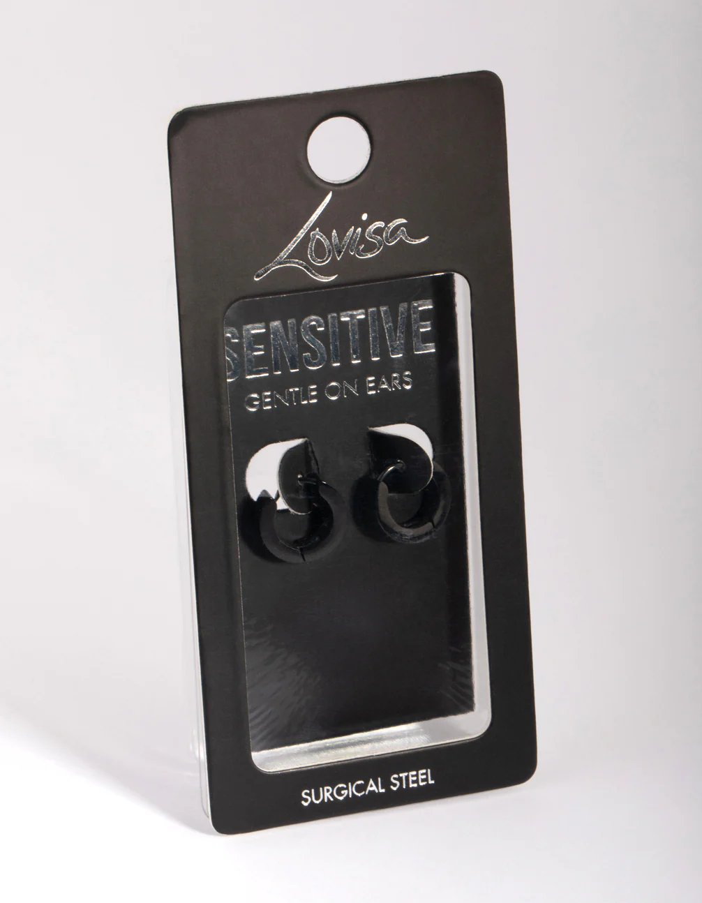 Black Coated Surgical Steel Wide Huggie Earrings - Image 2