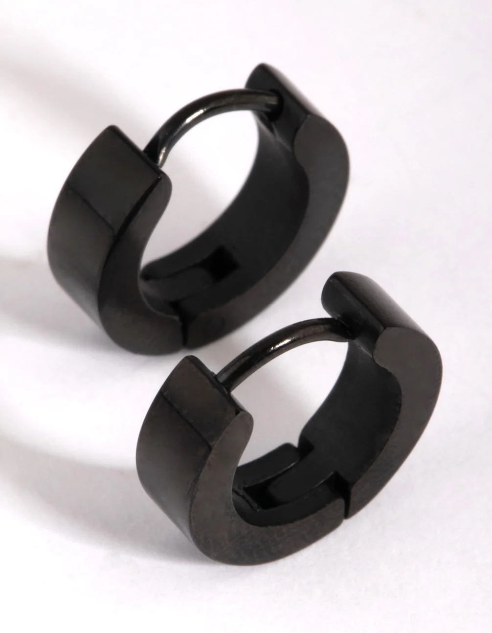 Black Coated Surgical Steel Wide Huggie Earrings - Image 3