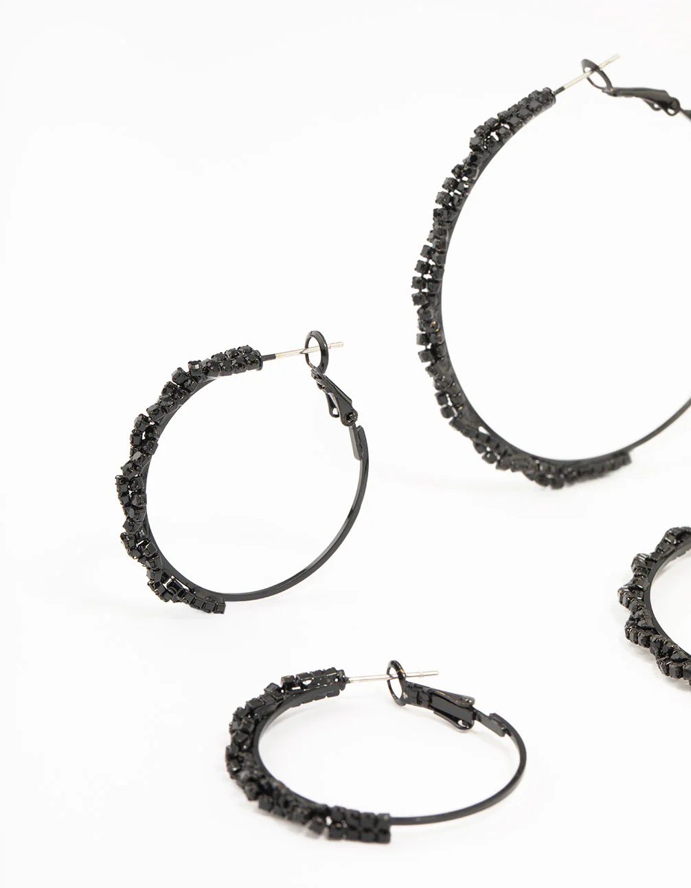 Black Coated Twisted Hoop Earrings 3-Pack - Image 2
