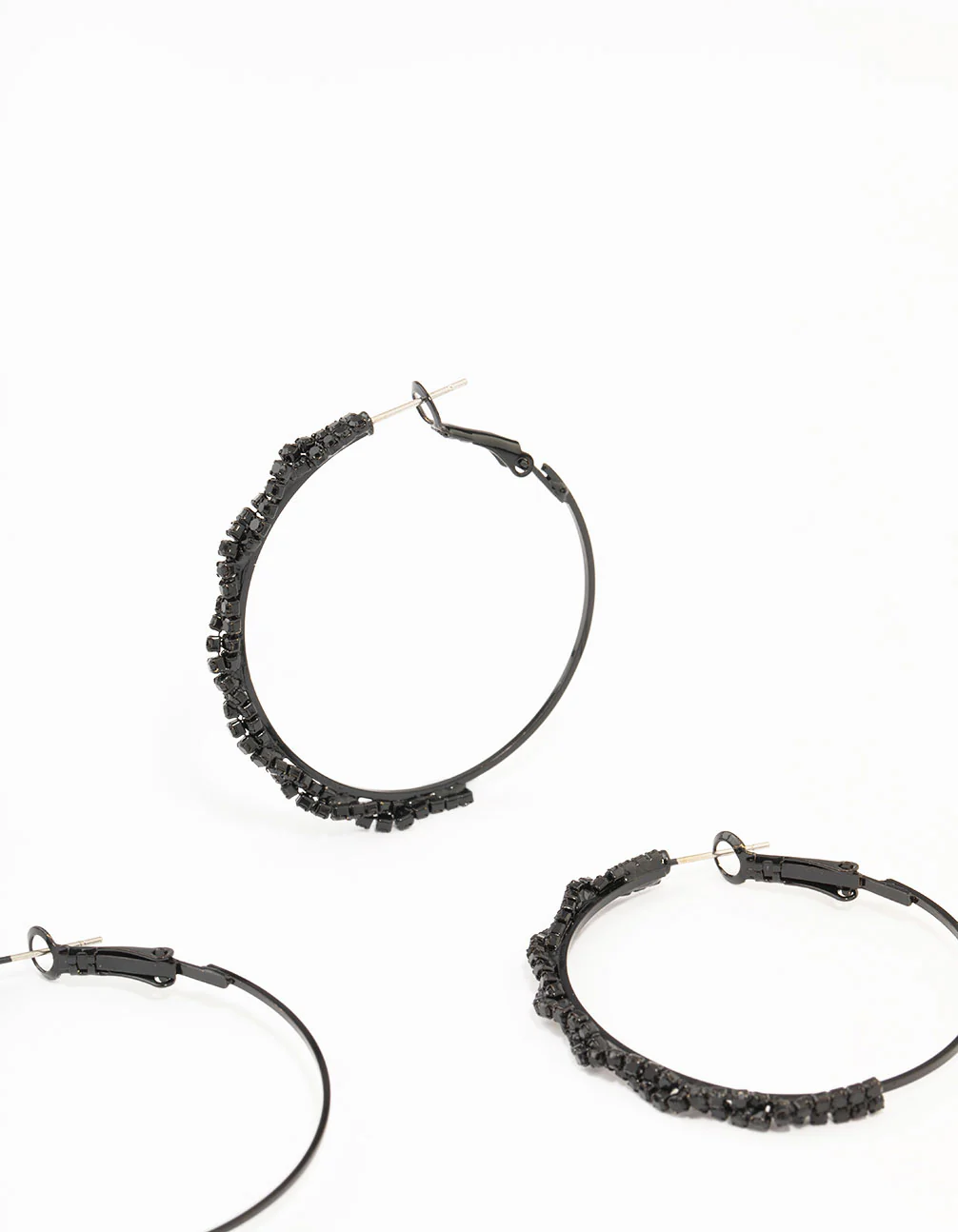 Black Coated Twisted Hoop Earrings 3-Pack - Image 3