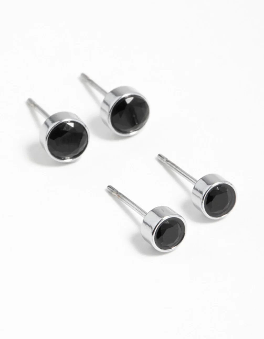 Black Cubic Zirconia Bezel Stud Earrings 2-Pack