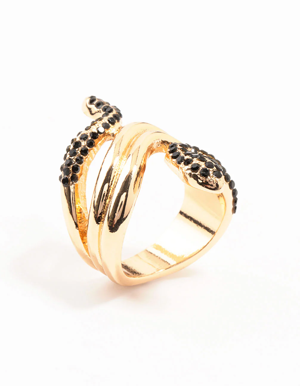 Black Diamante & Gold Stacked Snake Ring - Image 2