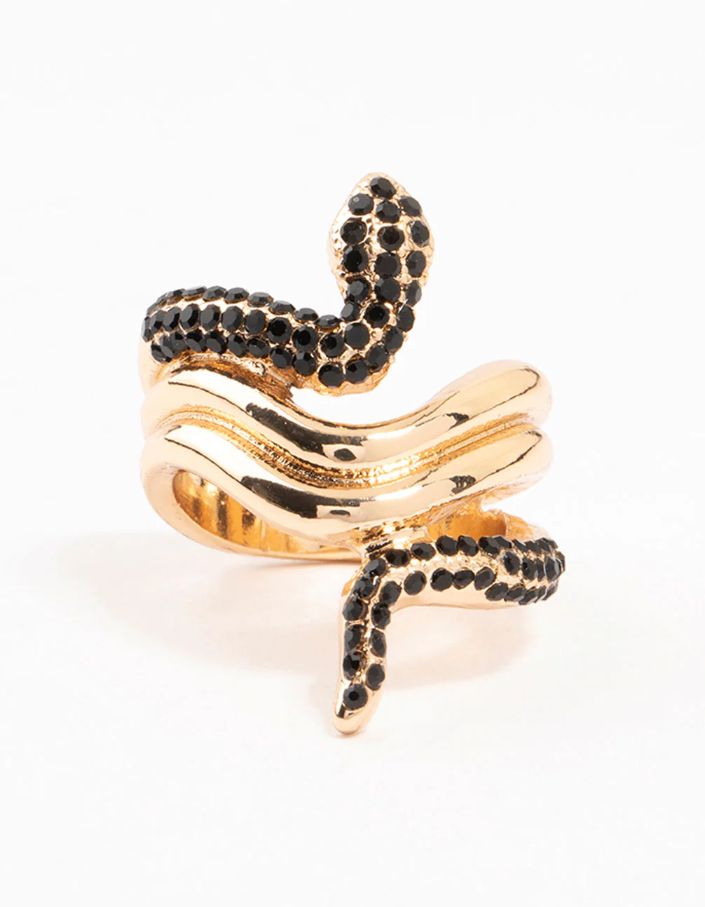 Black Diamante & Gold Stacked Snake Ring - Image 3