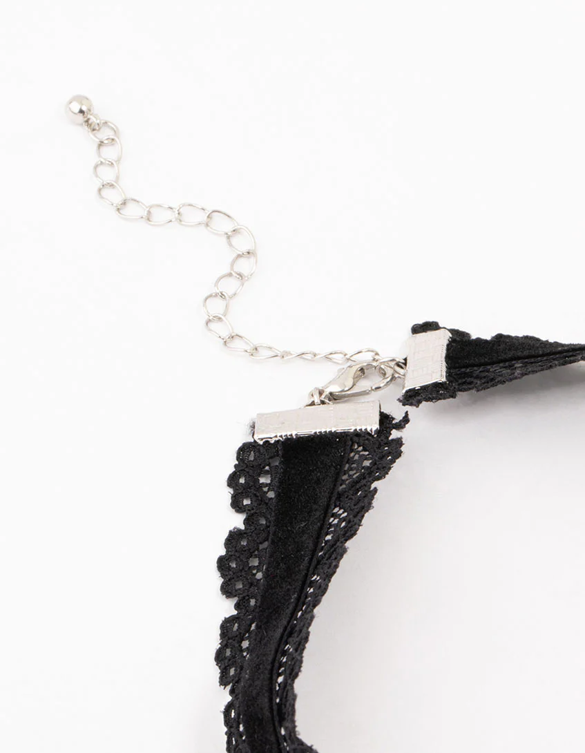 Black Fabric Gothic Cross Beaded Choker - Image 3