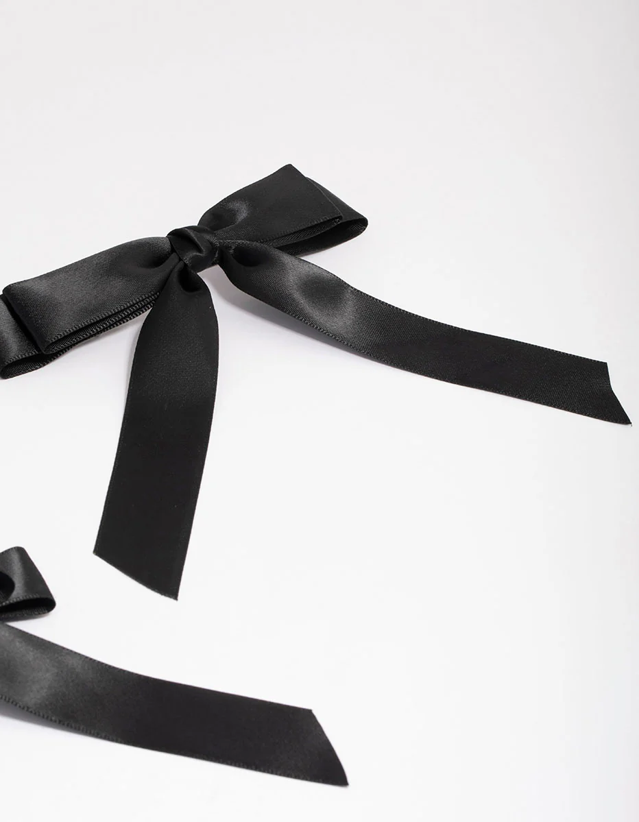 Black Fabric Medium Double Loop Hair Bow Clip Pack - Image 3