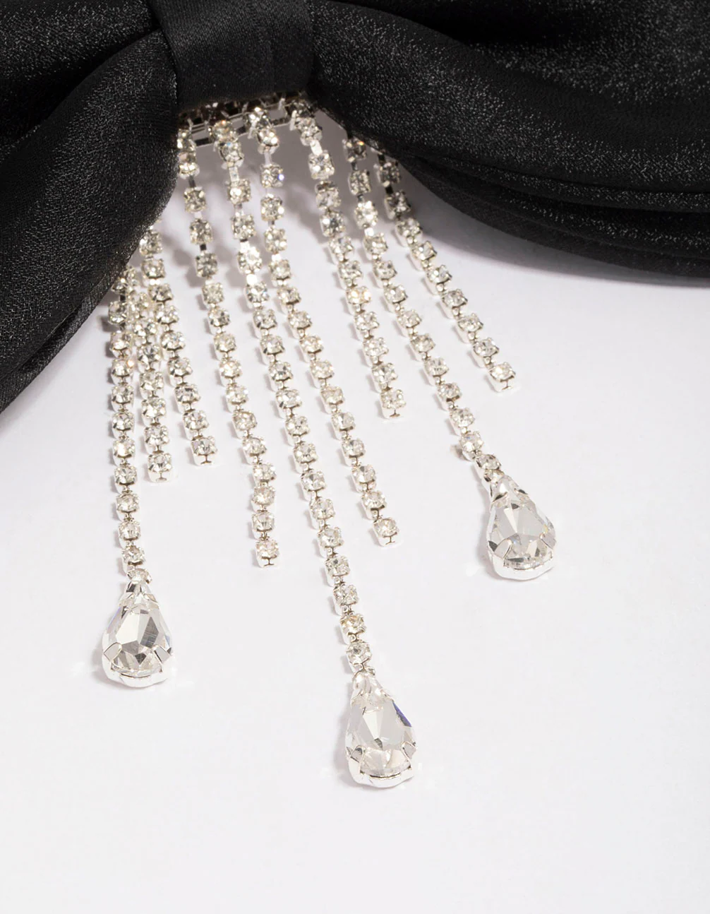 Black Fabric Organza Diamante Cup Chain Hair Bow Clip - Image 3