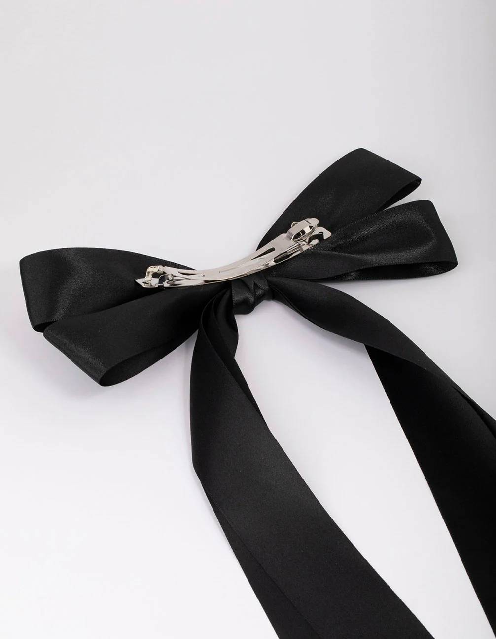 Black Fabric Oversized Ribbon Hair Bow Clip - Image 3