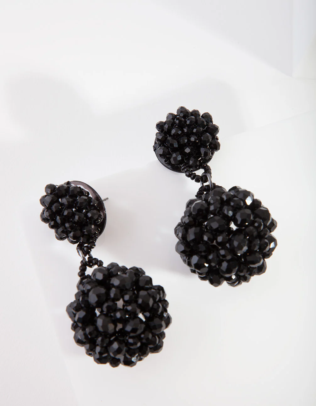 Black Faceted Bauble Earrings - Image 2