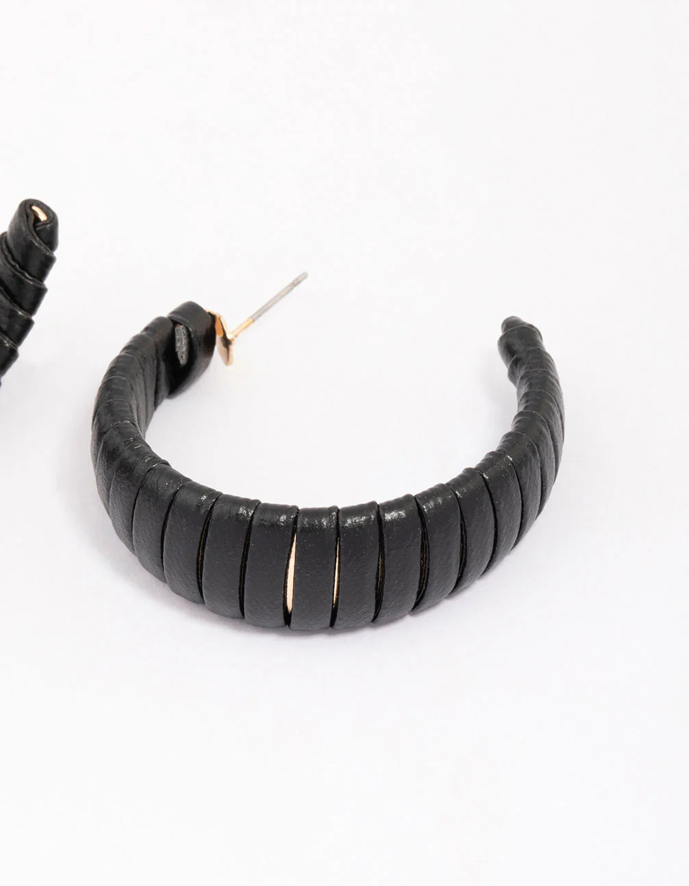 Black Faux Leather Wrapped Hoop Earrings - Image 2