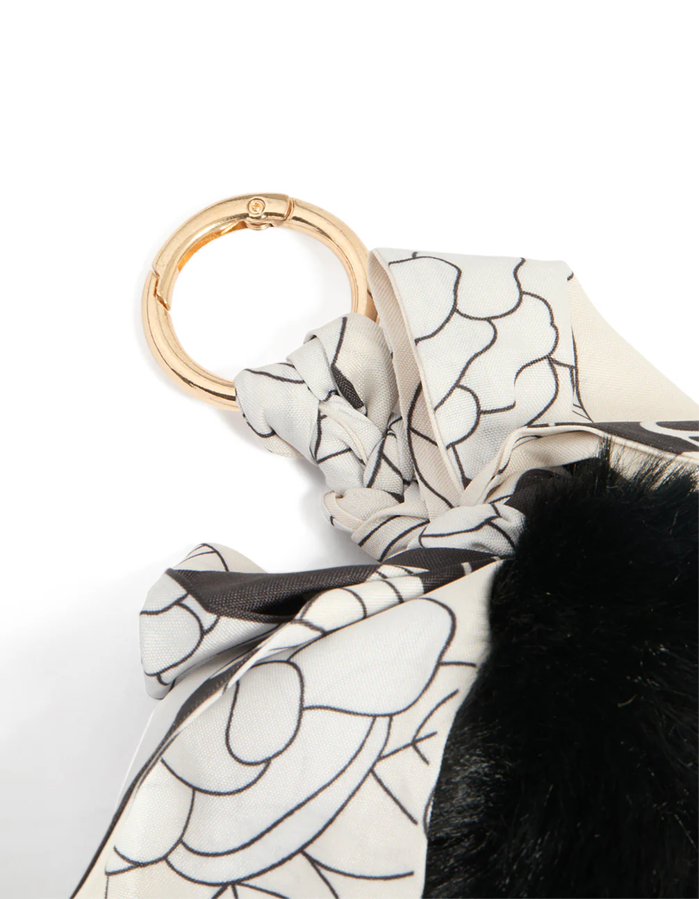Black Fluffy & Fabric Bow Scarf Key Chain - Image 2