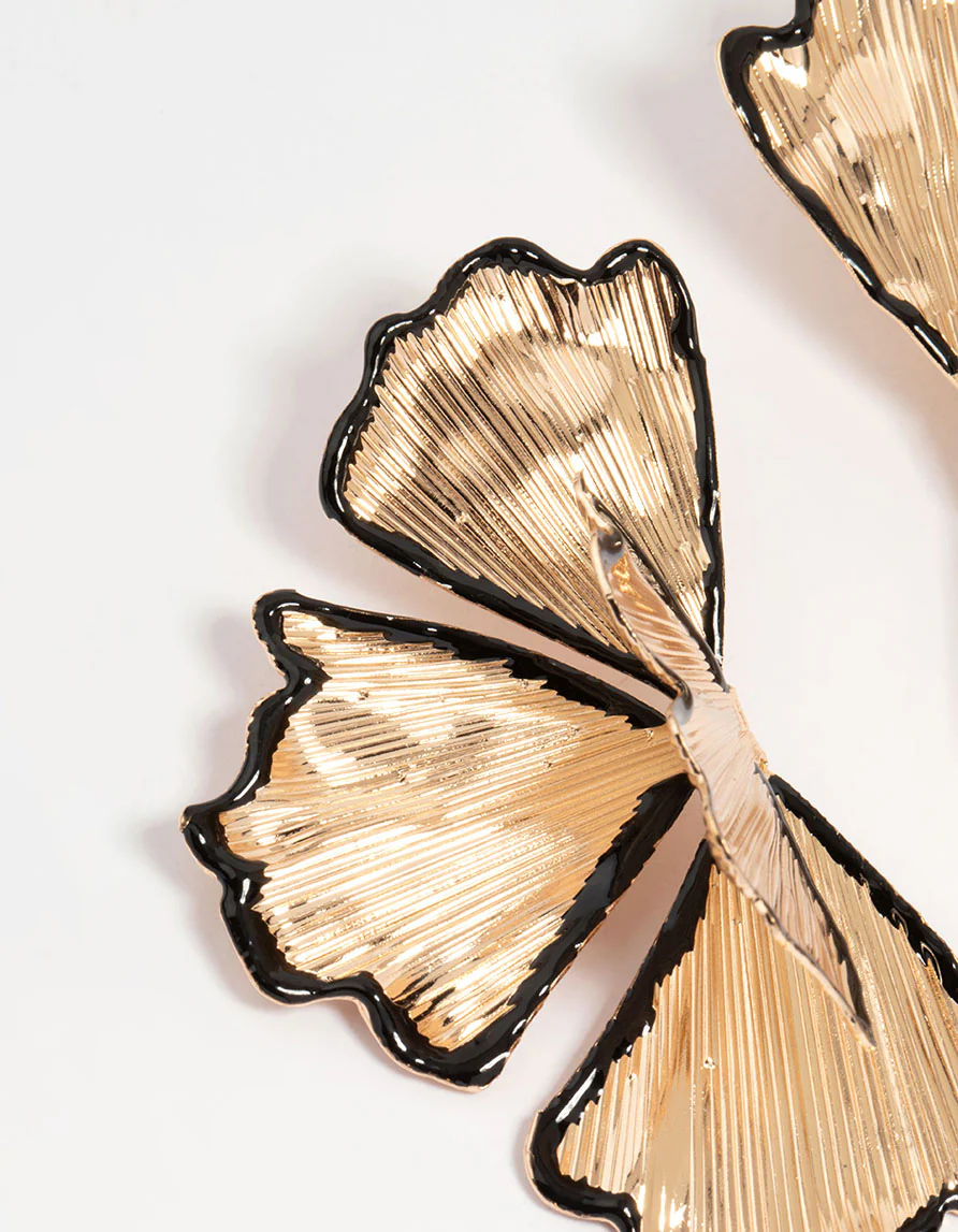 Black & Gold Etched Floral Stud Earrings - Image 4
