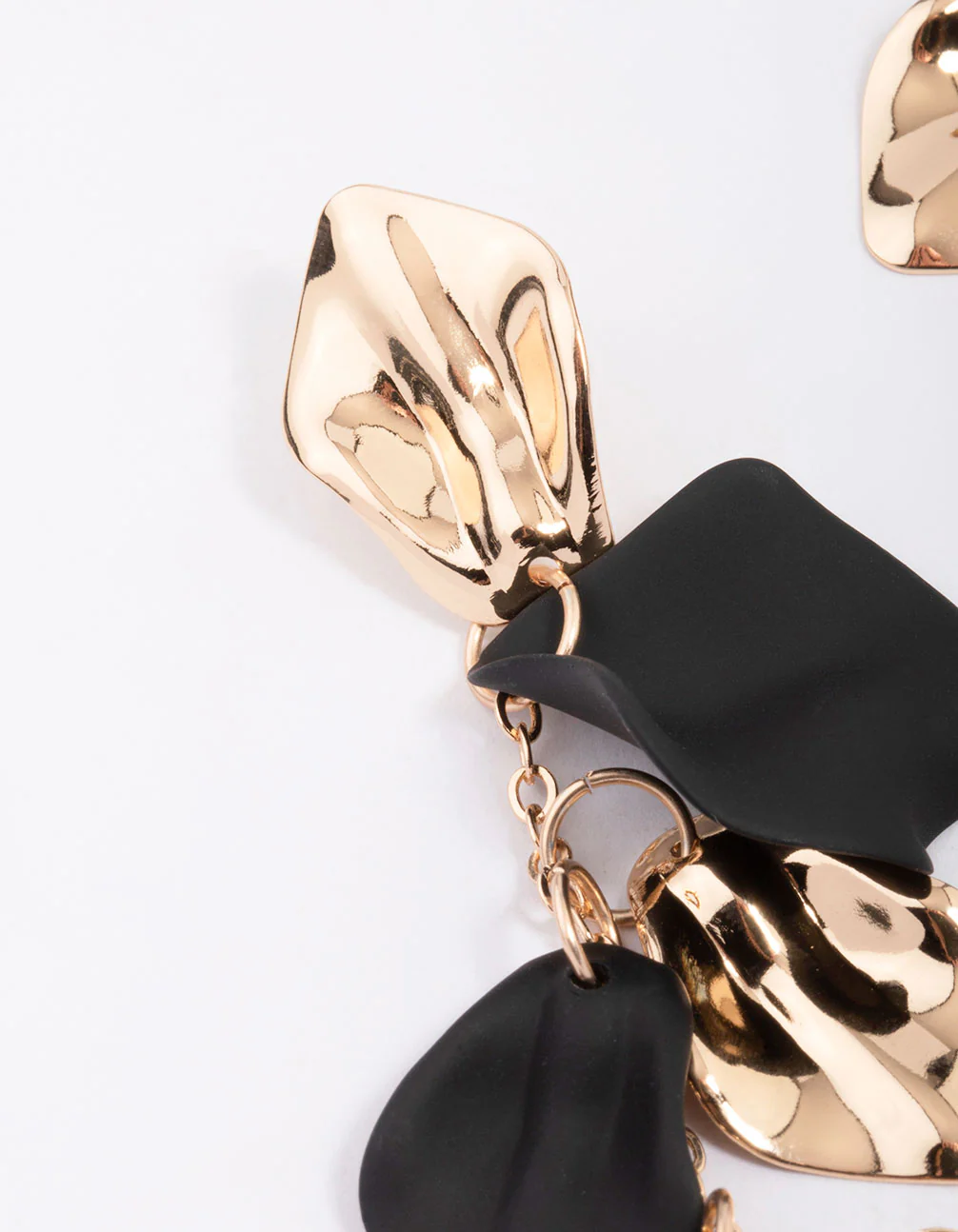 Black & Gold Petal Long Drop Earrings - Image 2