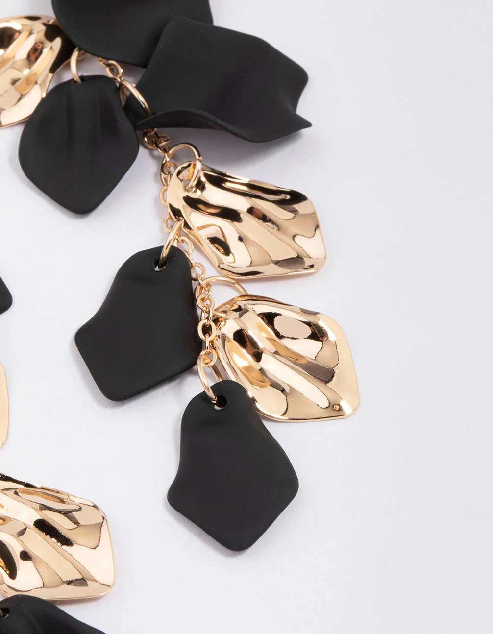 Black & Gold Petal Long Drop Earrings - Image 3