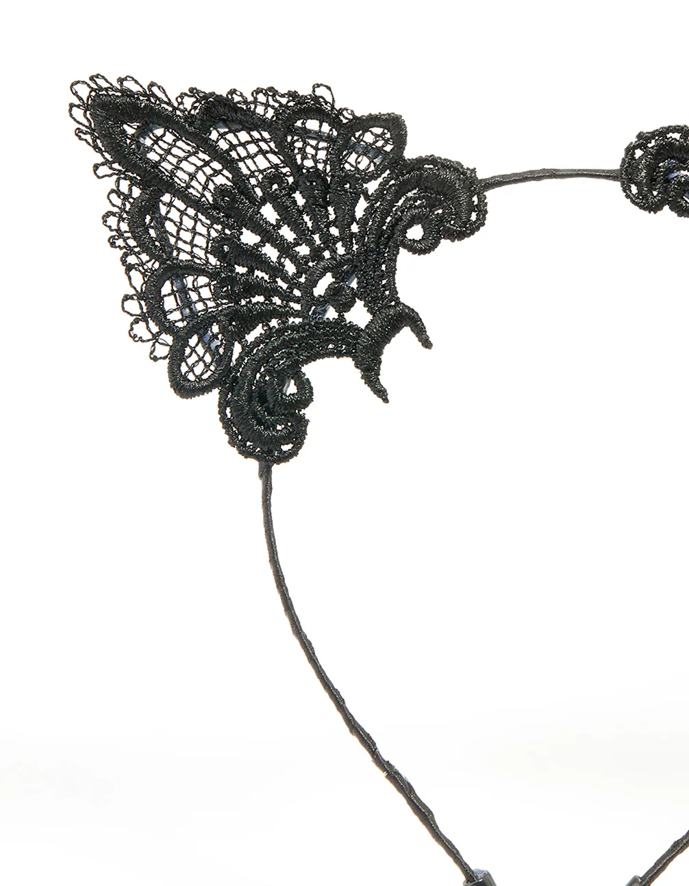 Black Lacy Fabric Cat Ears Headband - Image 2