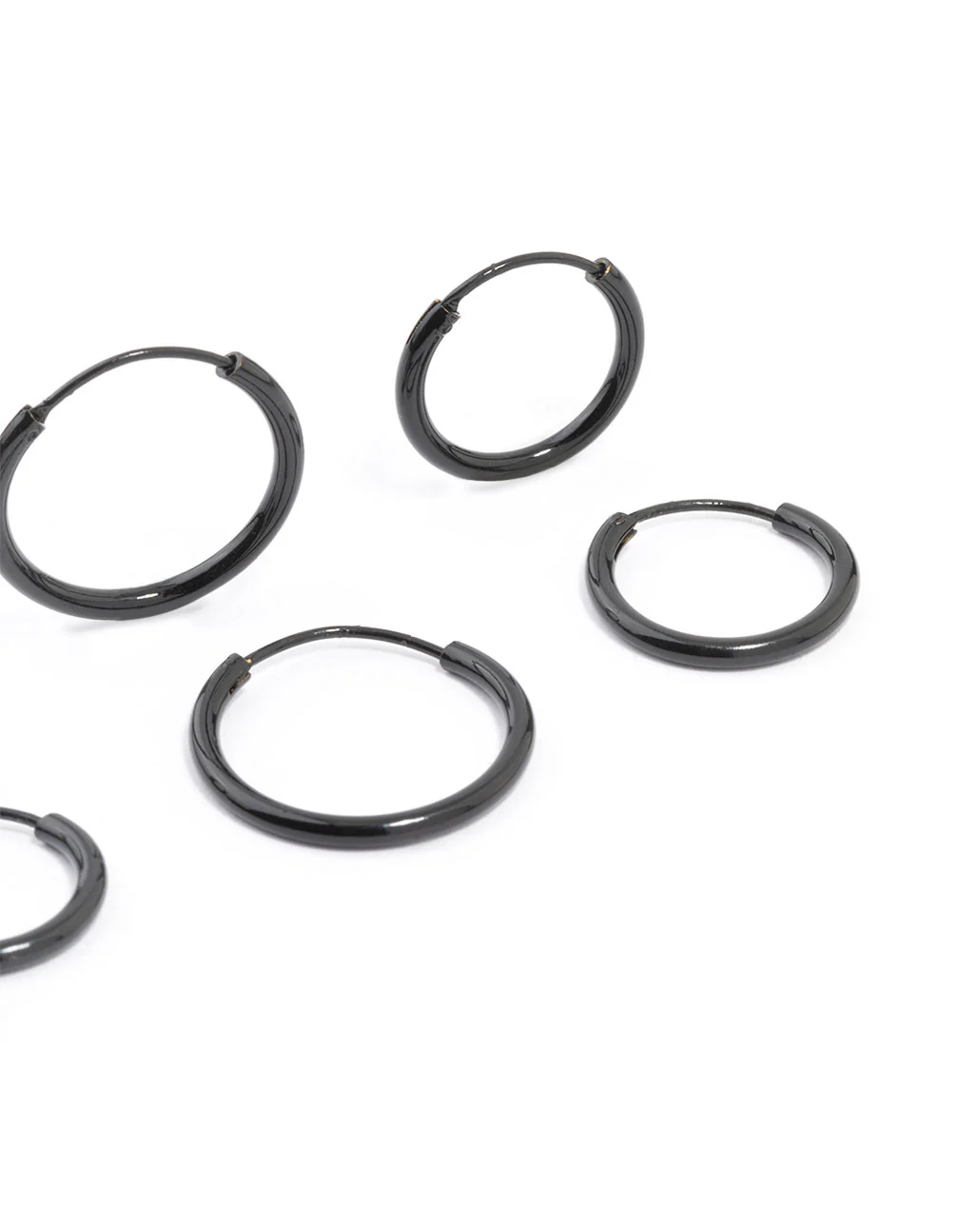 Black Mixed Fine Hoop Earrings 4-Pack - Image 3