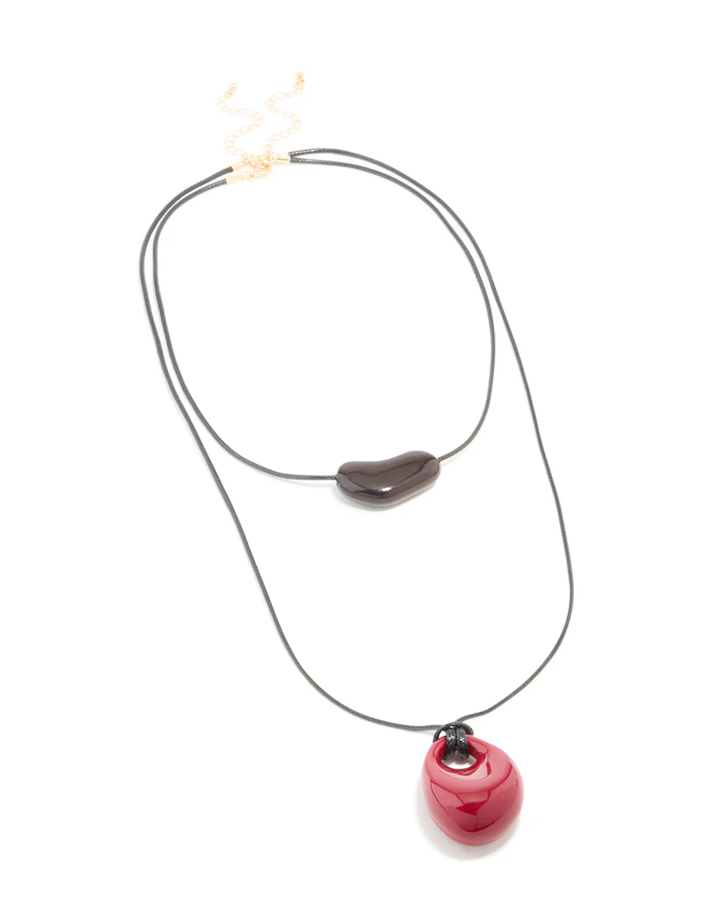 Black & Red Acrylic Pebble Cord Layered Necklace - Image 2