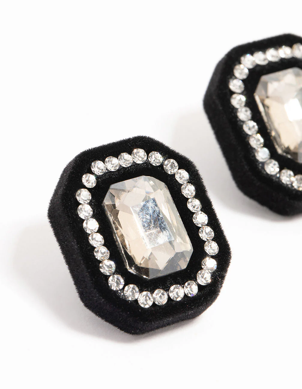 Black Velvet Fabric Diamante Stud Earrings - Image 2