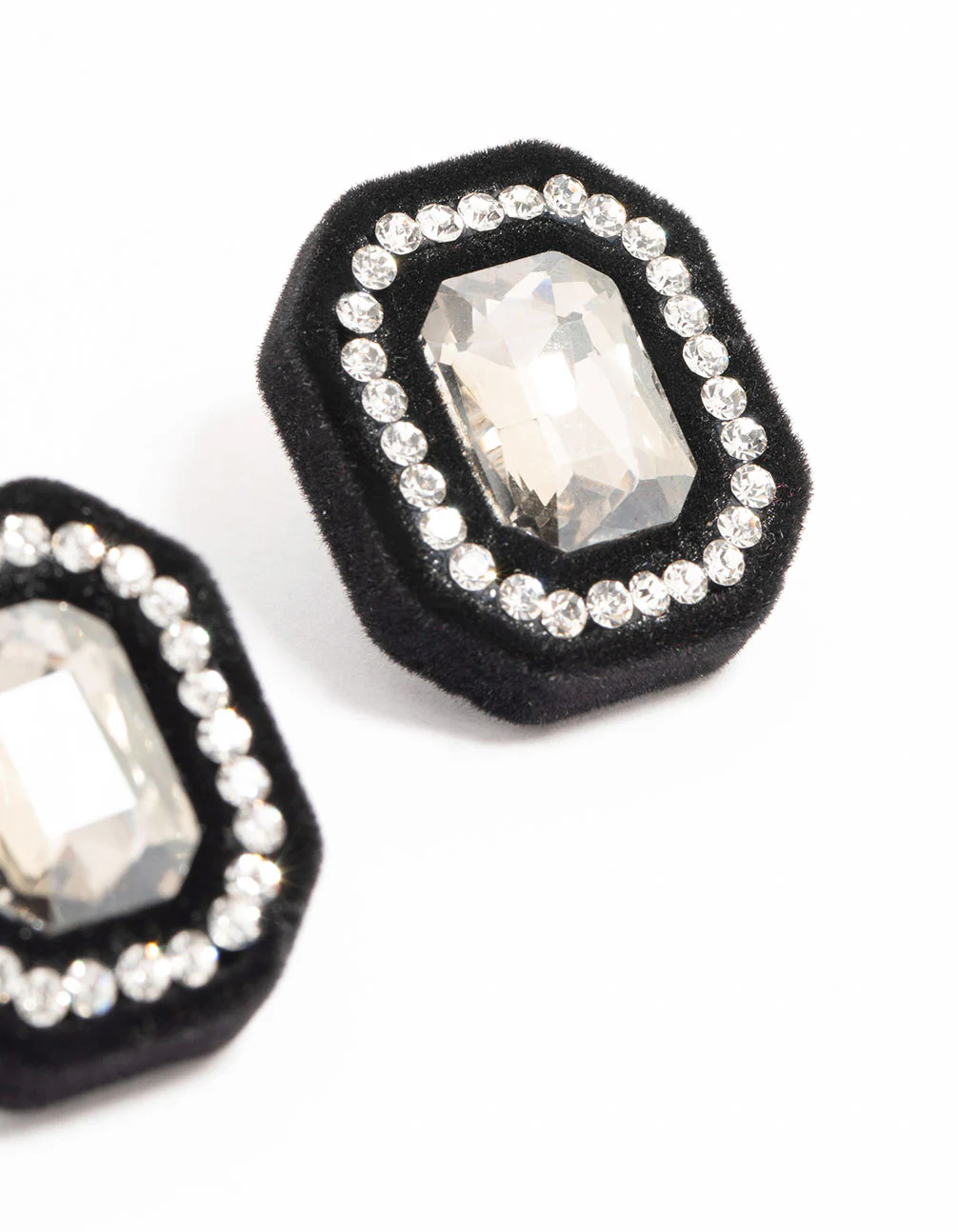 Black Velvet Fabric Diamante Stud Earrings - Image 3