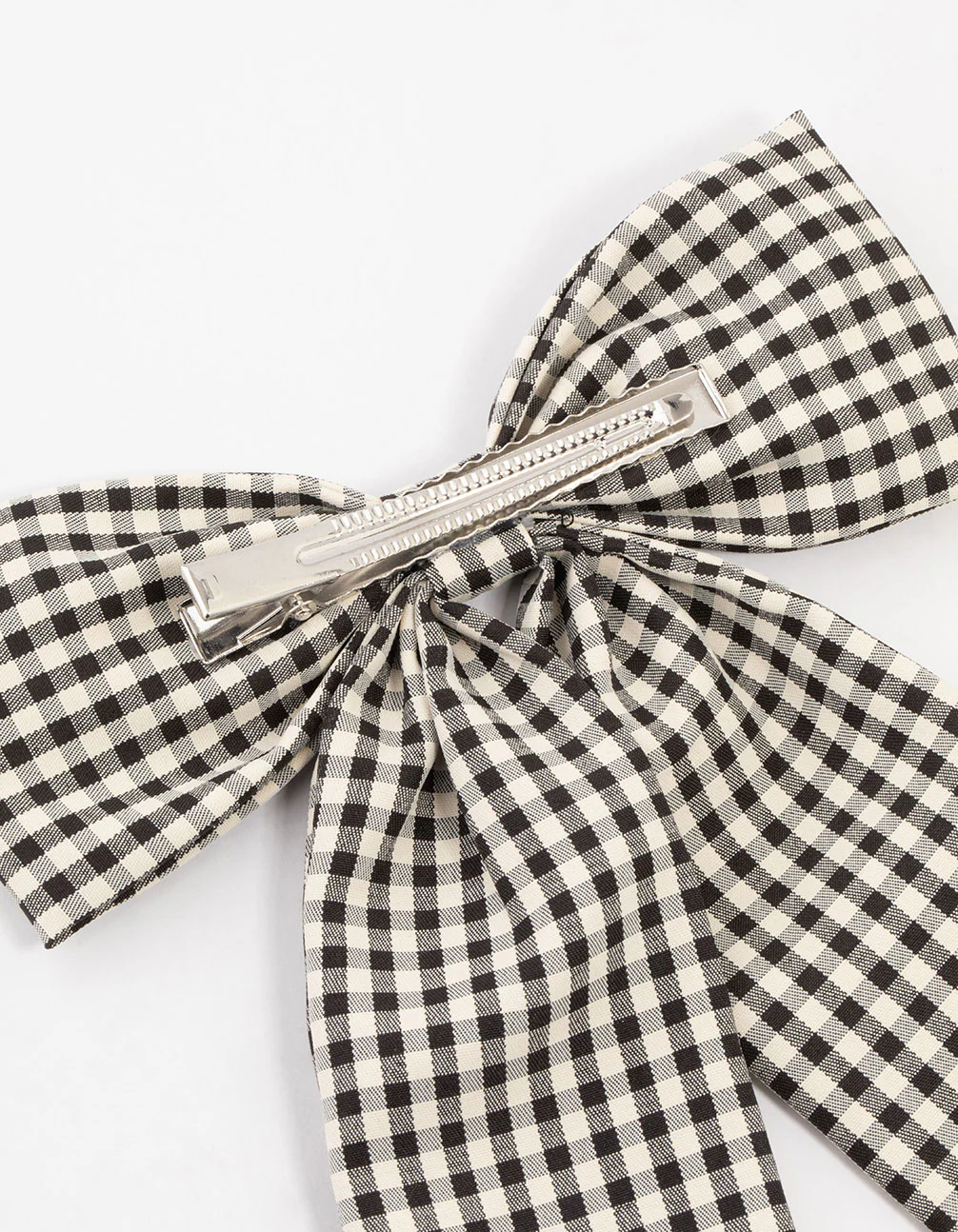 Black & White Gingham Fabric Medium Bow Clip - Image 3