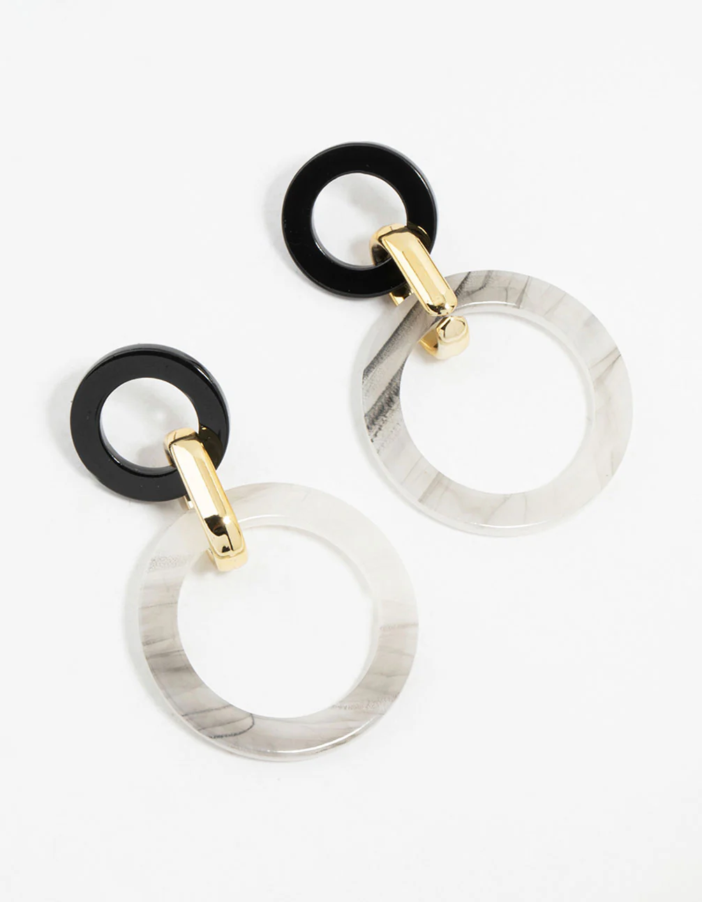 Black & White Marbled Acrylic Circle Drop Earrings