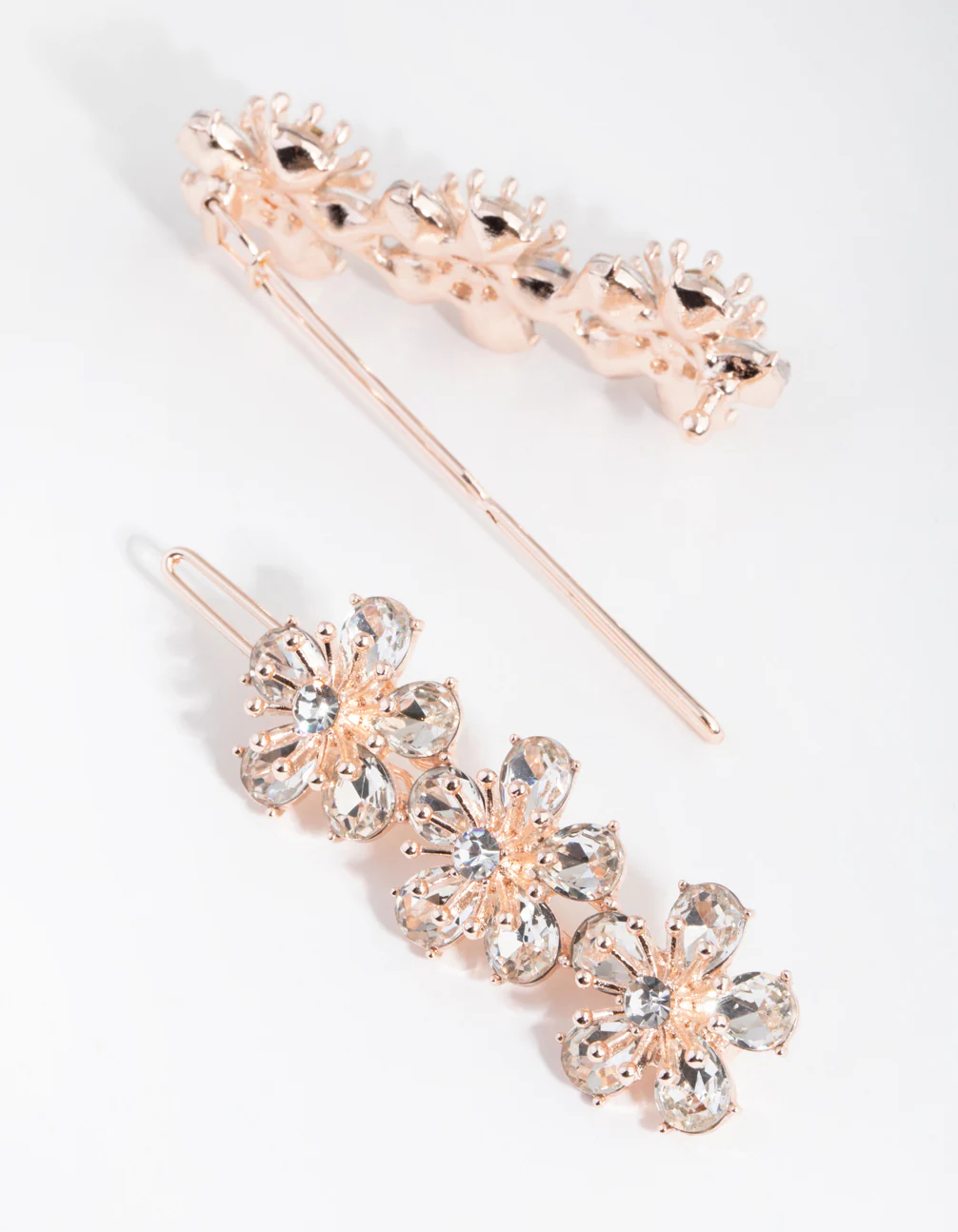Rose Gold Diamante Trio Flower Pack Clip - Image 3