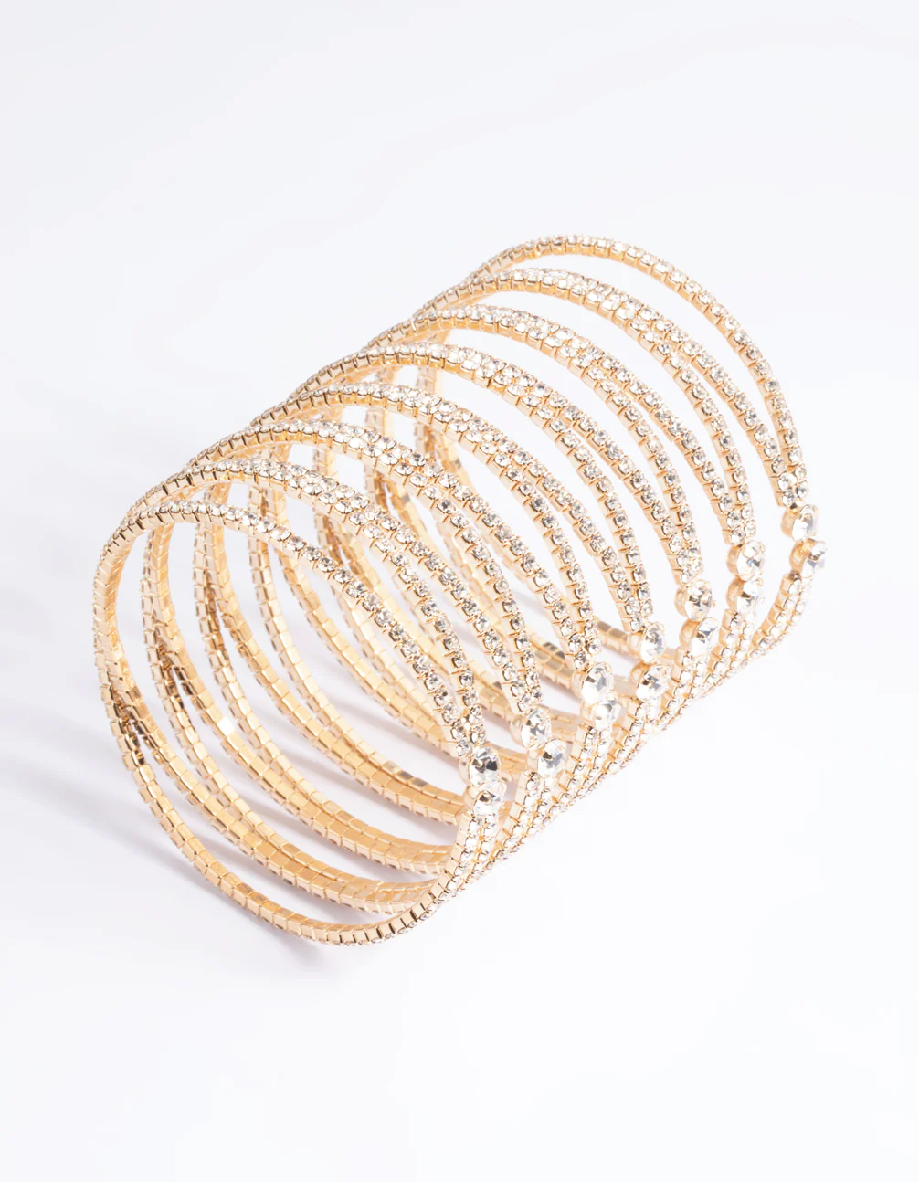 Gold Diamante Cross Over Eight Row Cuff Bracelet - Image 2
