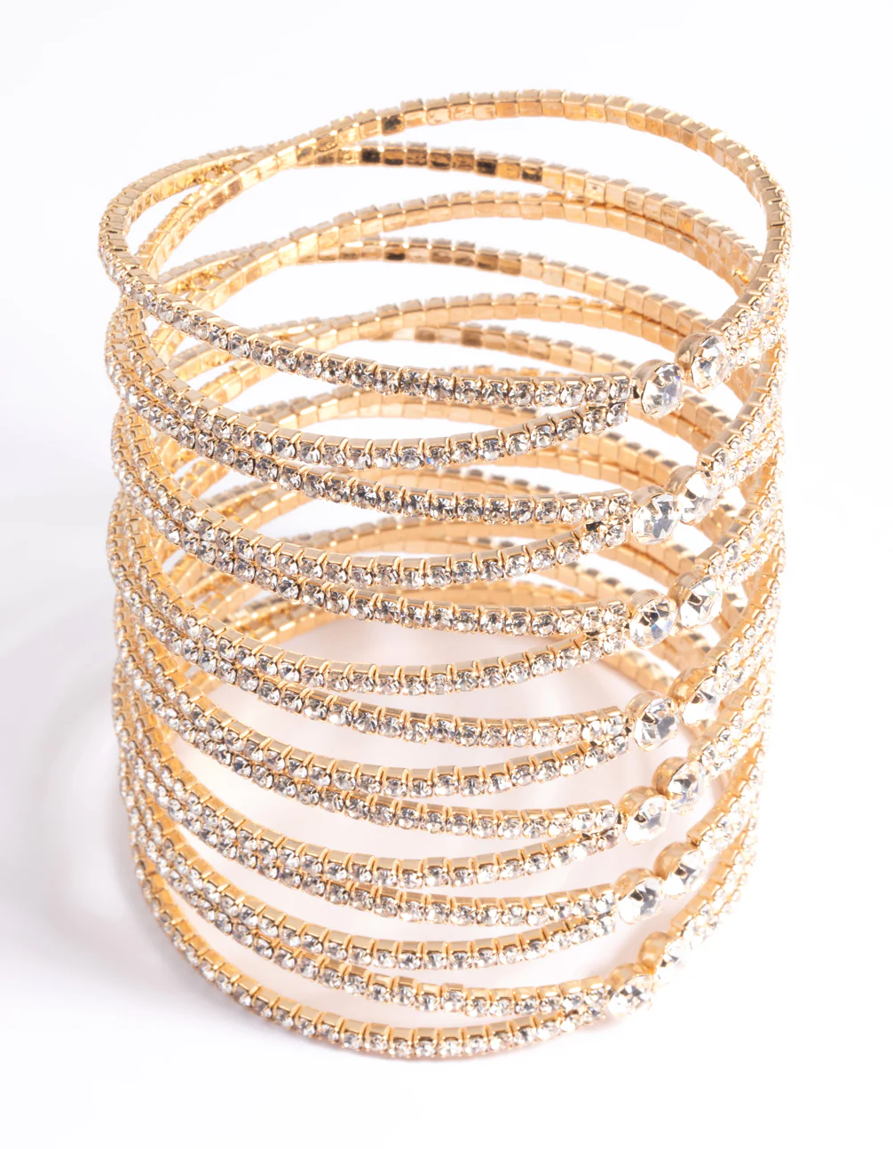 Gold Diamante Cross Over Eight Row Cuff Bracelet - Image 5