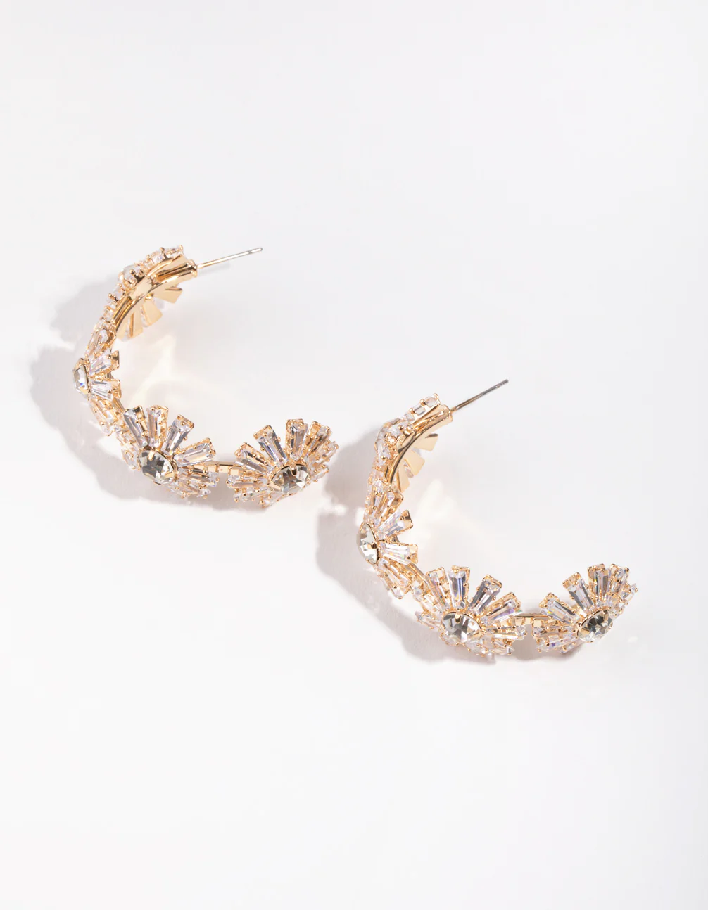 Gold Geometric Cubic Zirconia Stone Flower Hoops - Image 2