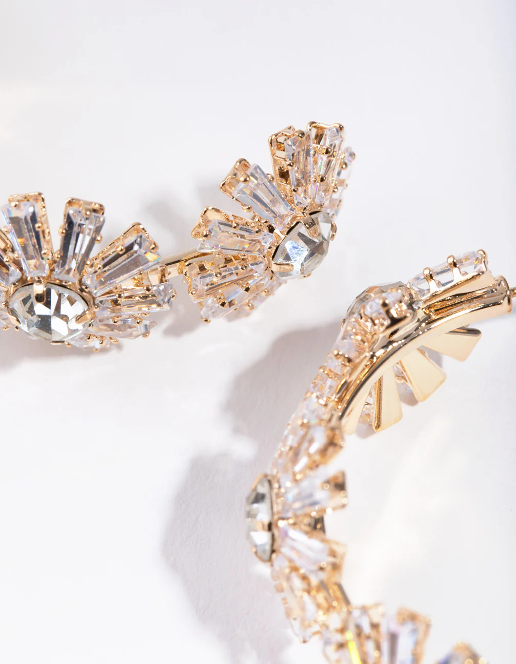 Gold Geometric Cubic Zirconia Stone Flower Hoops - Image 3