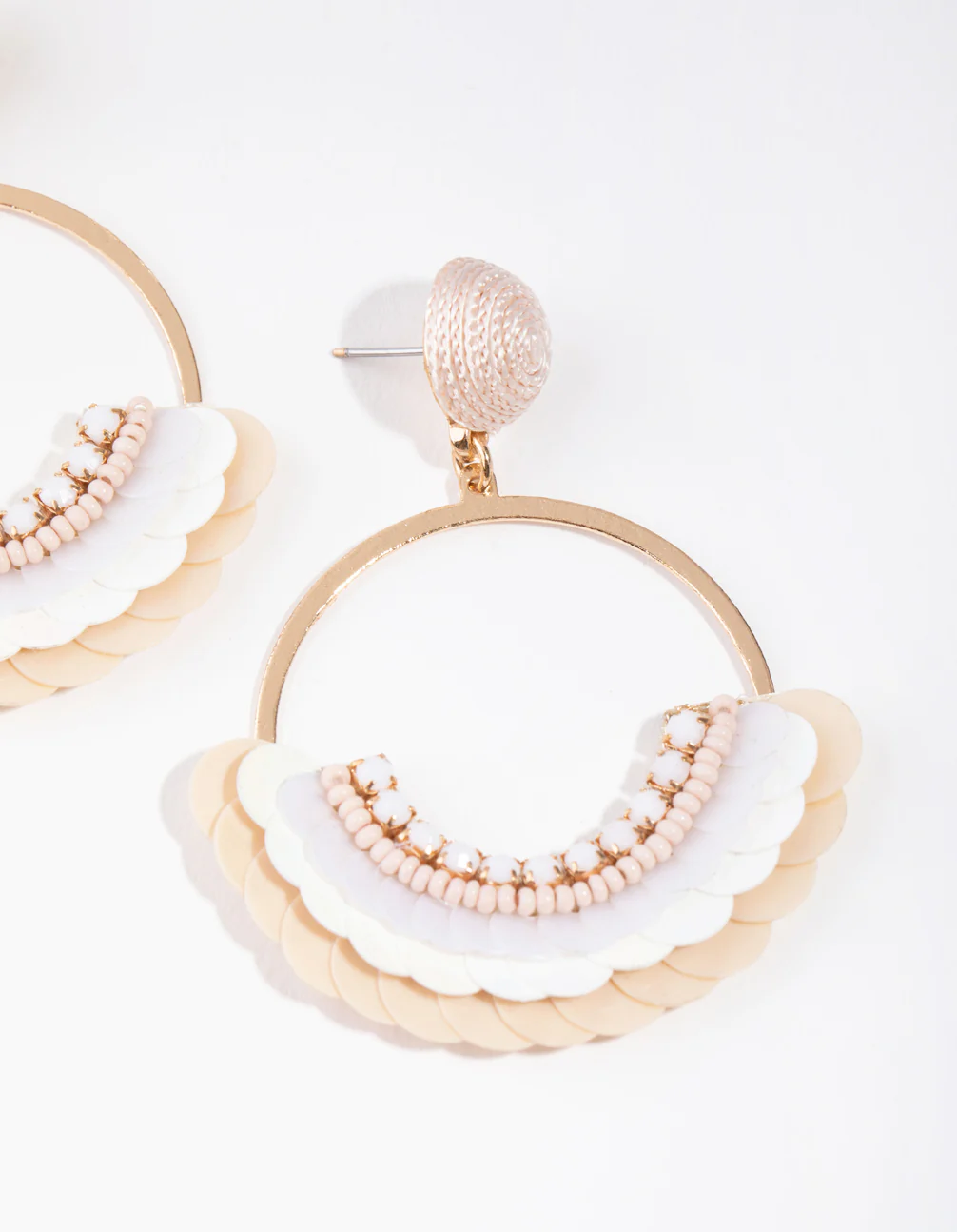 Gold Half Fan Sequin Earrings - Image 2