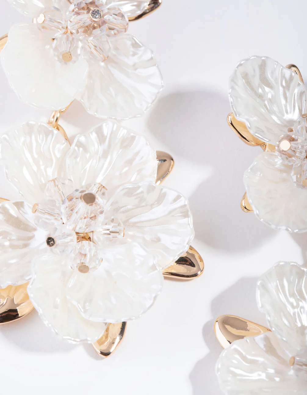 White Pearlised Flower Drop Earrings - Image 3