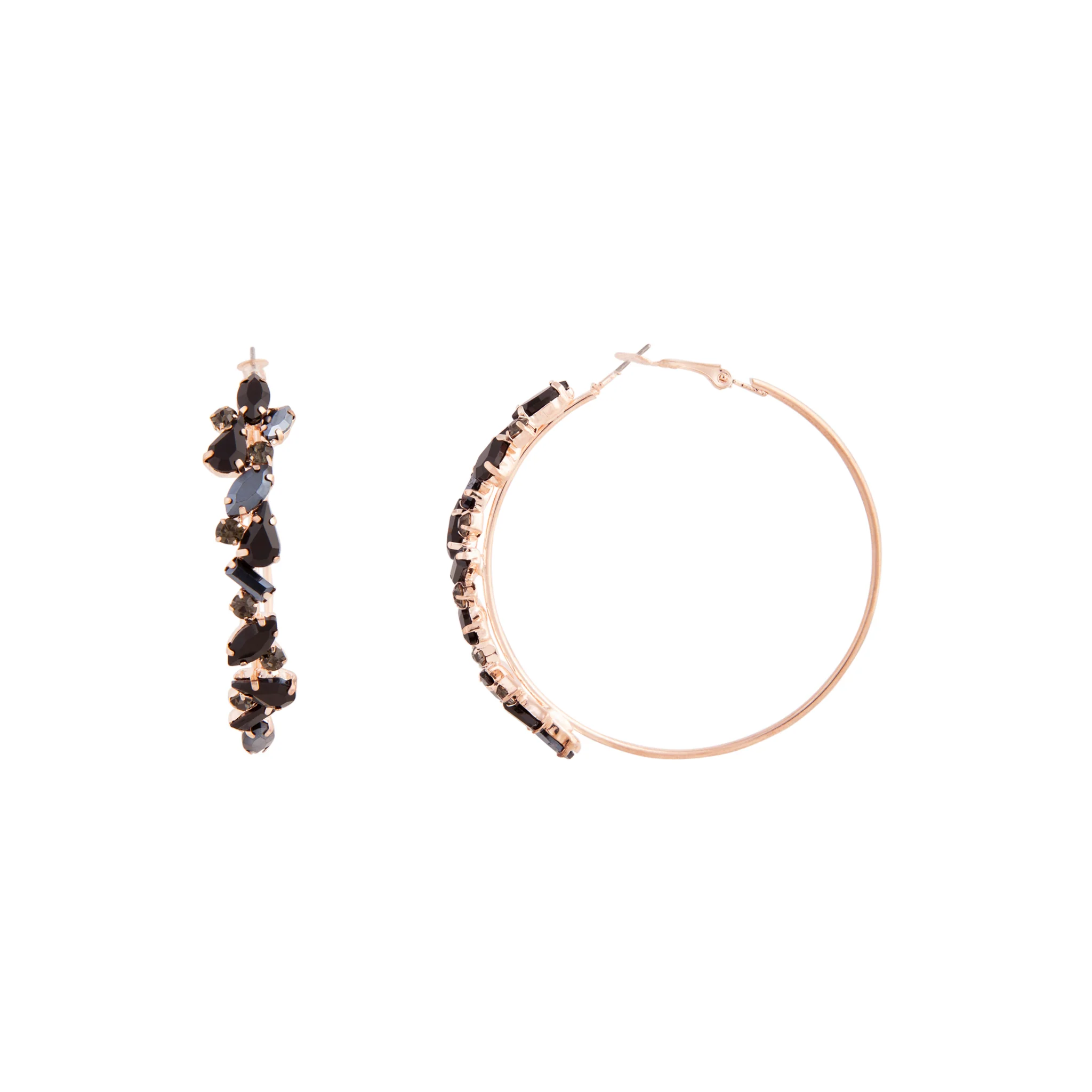 Rose Gold Black Stone Hoop Earrings - Image 2