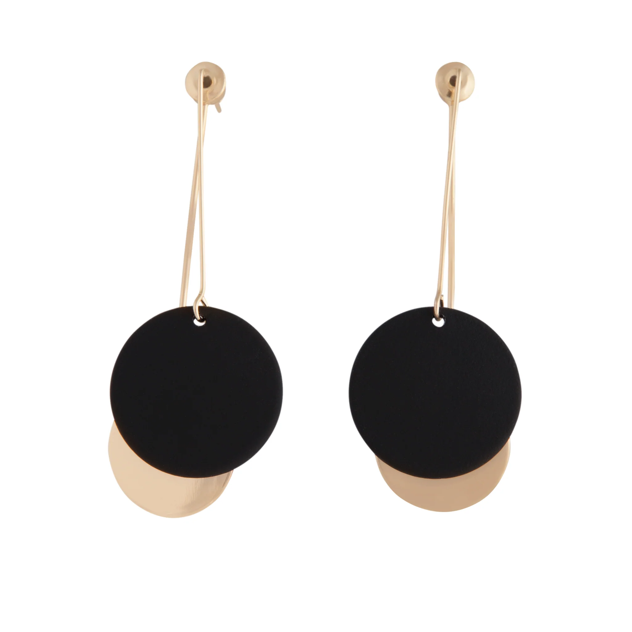 Black & Gold Coated Disc Sandwich Earrings - Image 2