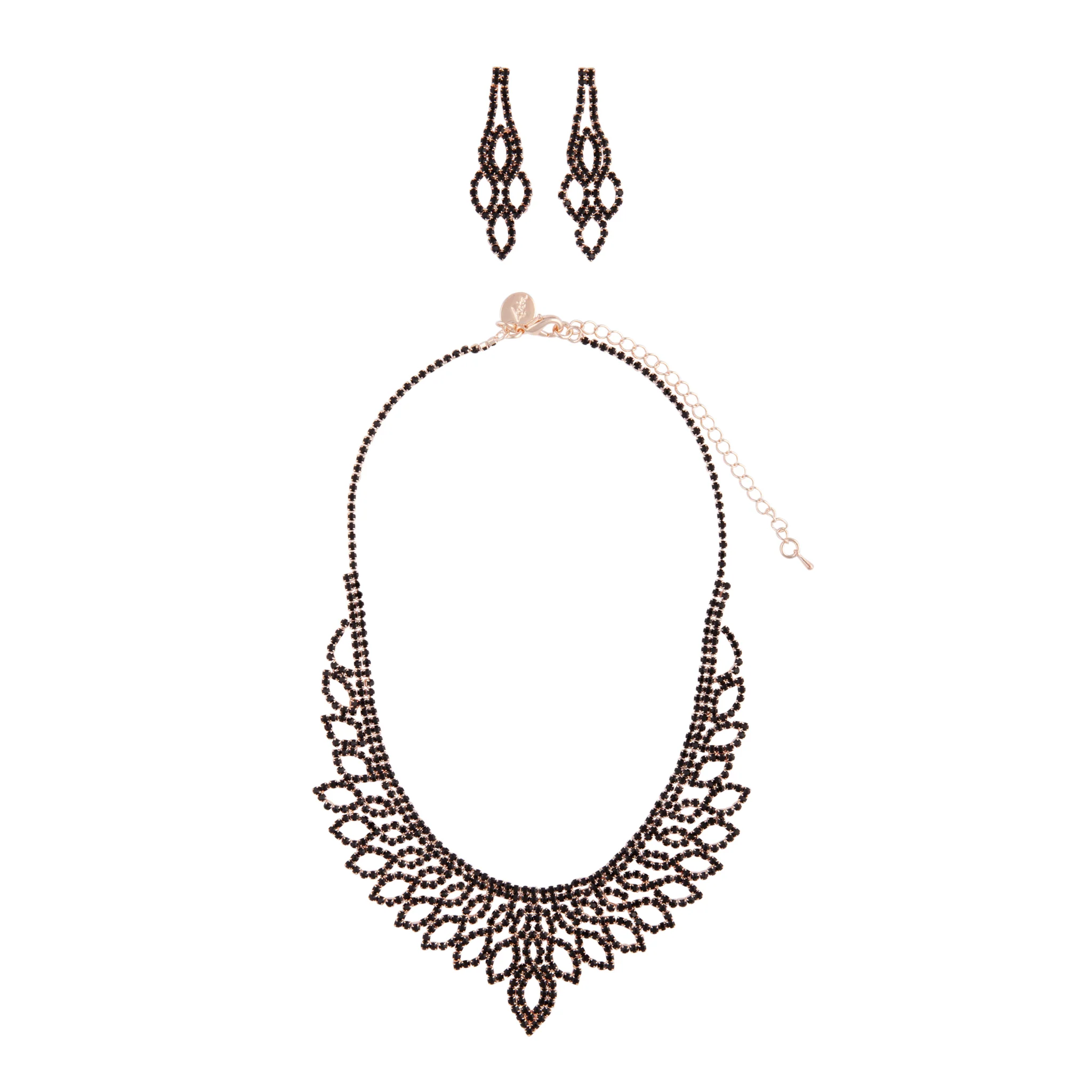 Black Diamante Gold Cup Chain Jewellery Set - Image 2