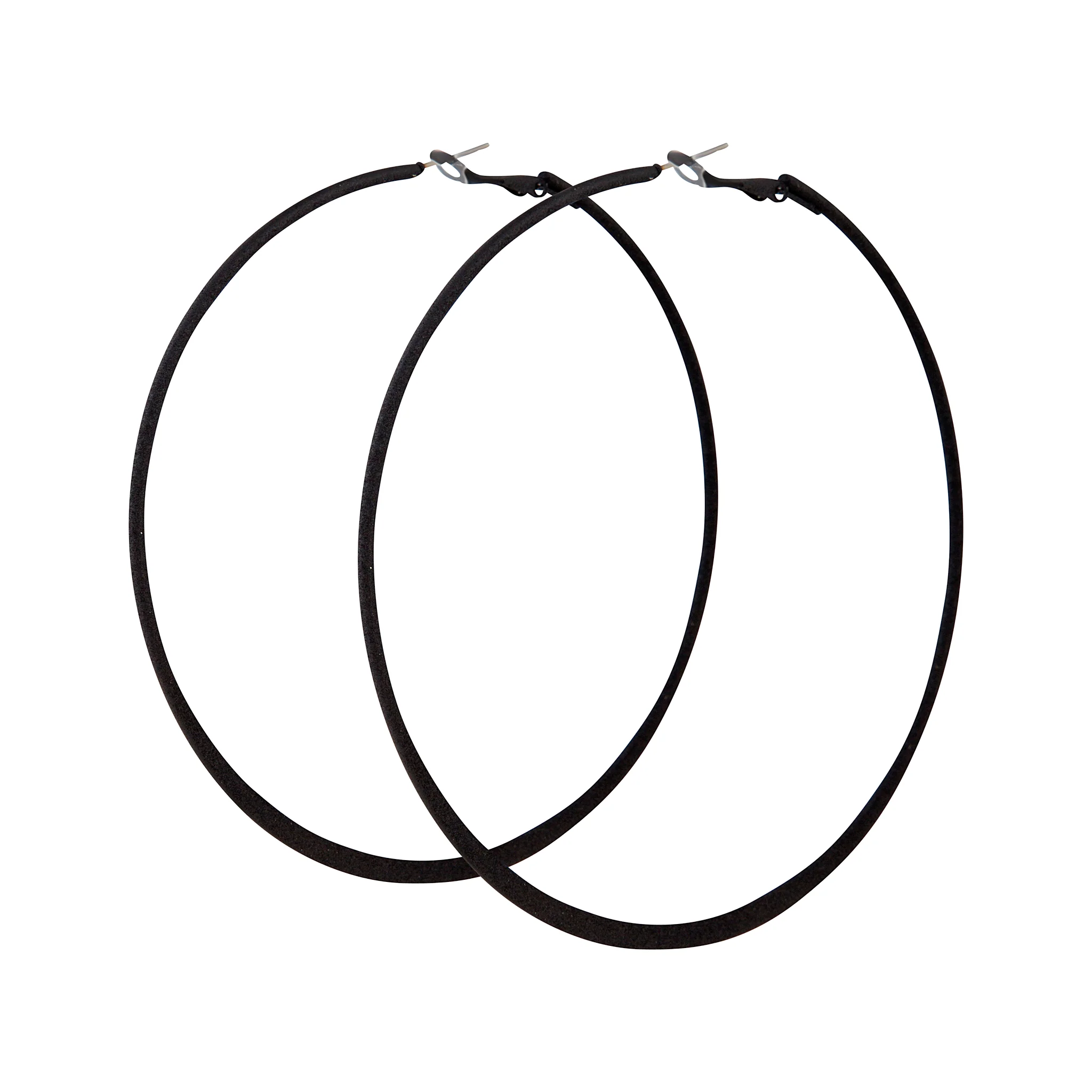 Black Fine Flat Edge Hoop Earrings - Image 2
