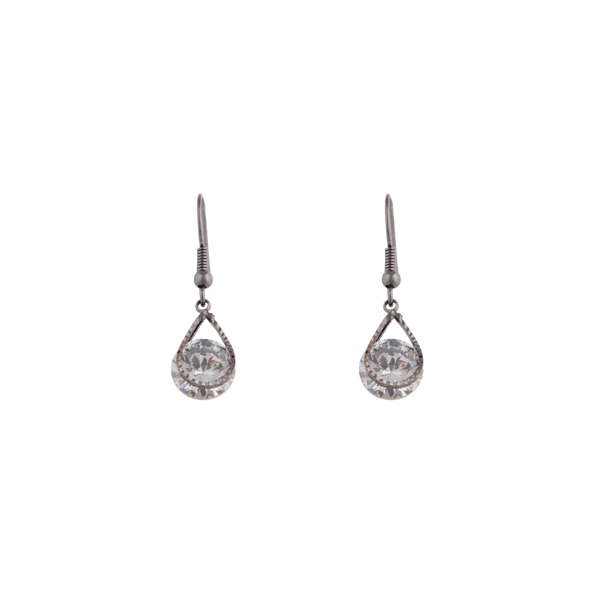 Gunmetal Cubic Zirconia Teardrop Earrings