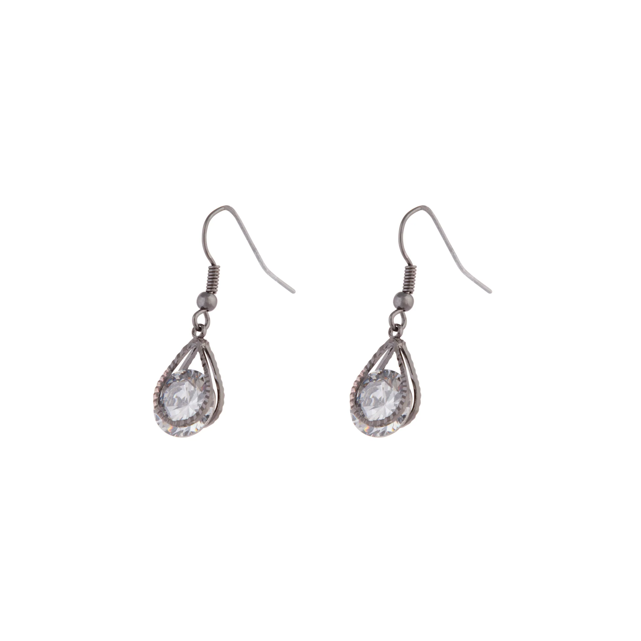 Gunmetal Cubic Zirconia Teardrop Earrings - Image 2