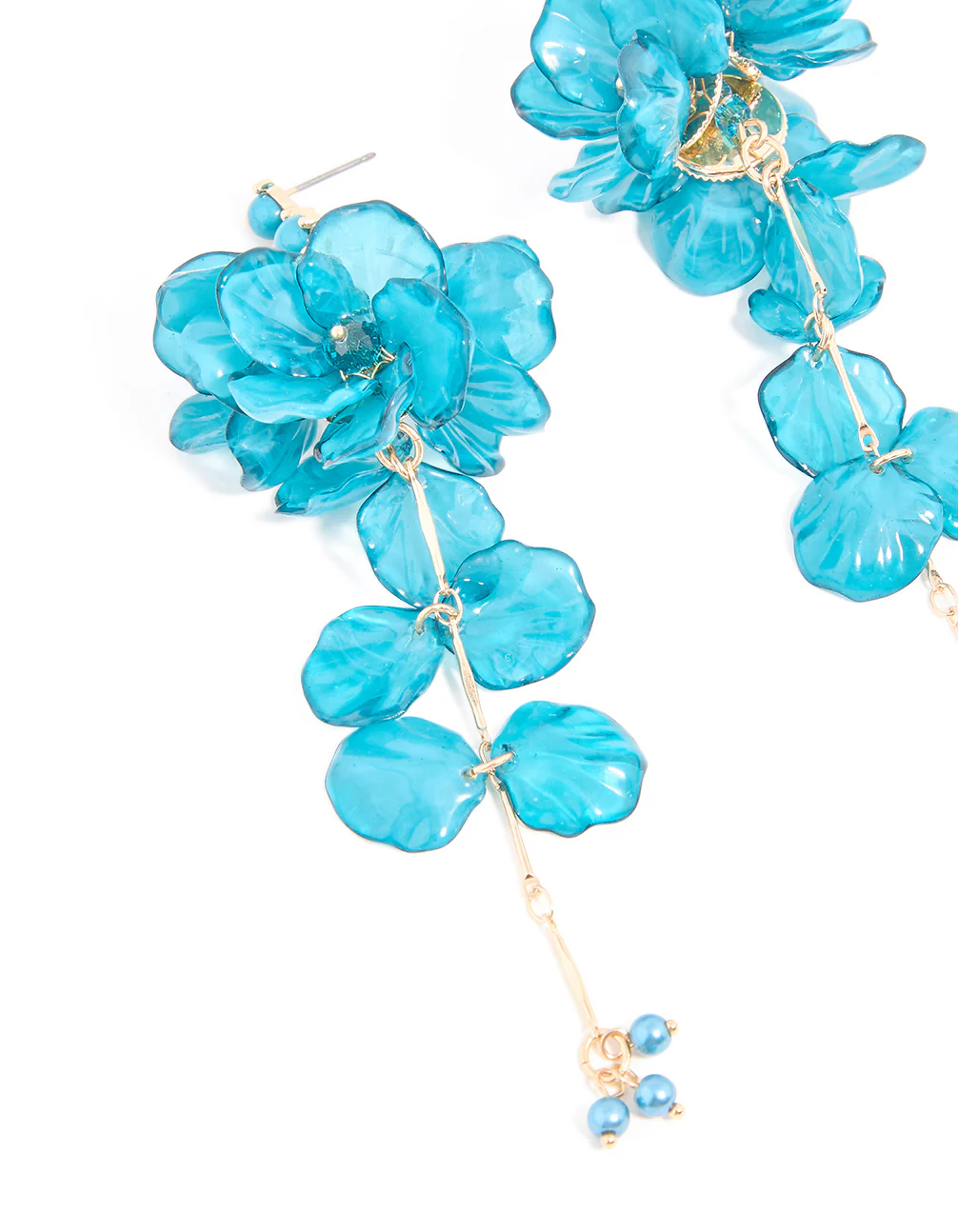 Blue Acrylic Flower Large Drop Earrings - Image 2