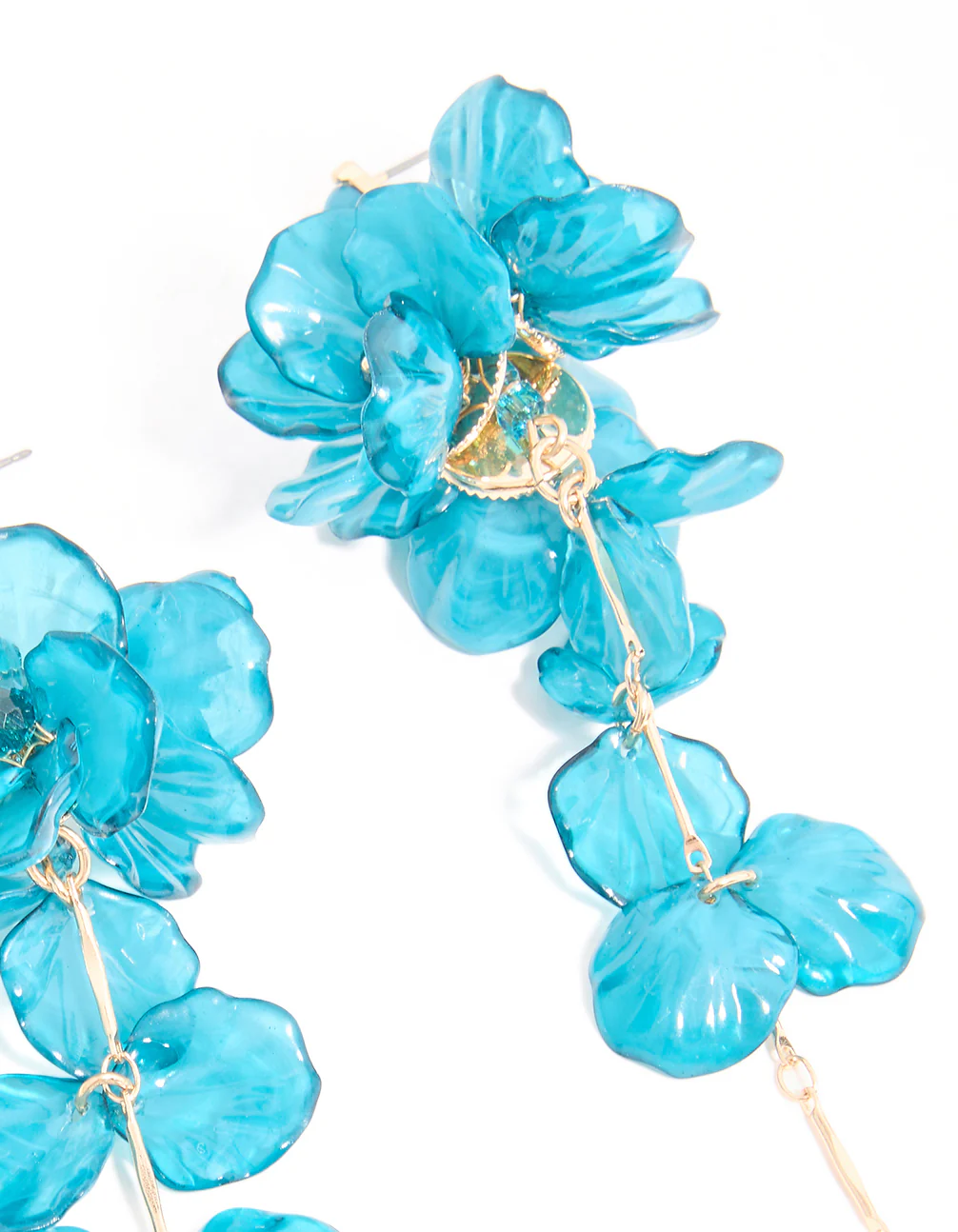 Blue Acrylic Flower Large Drop Earrings - Image 3