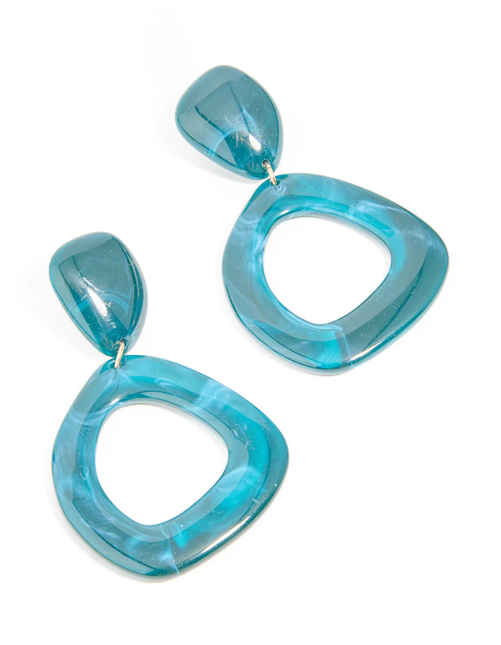Blue Acrylic Organic Open Square & Oval Drop Earrings