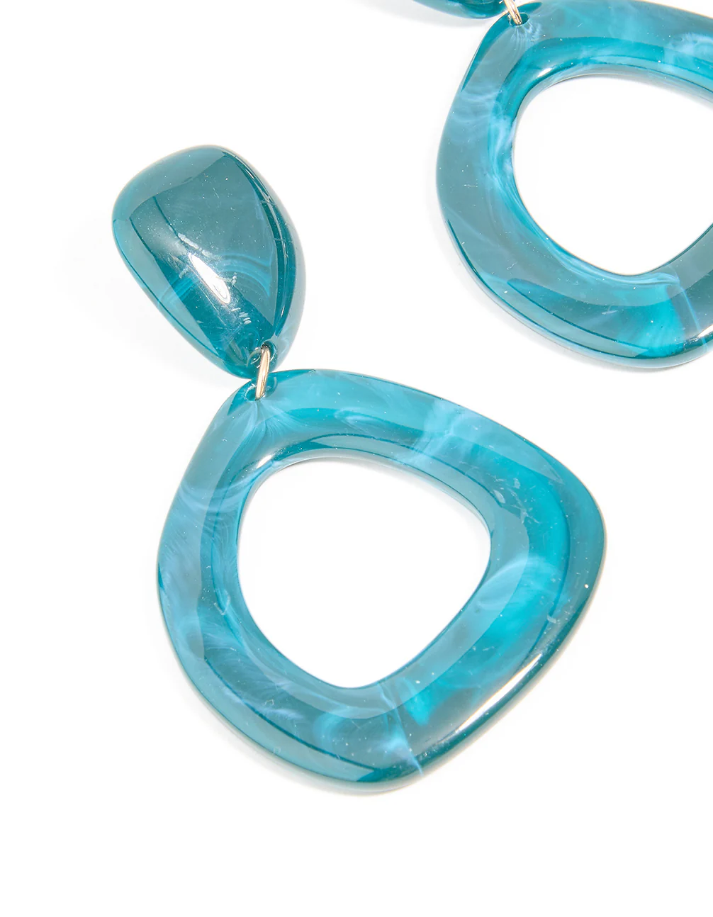 Blue Acrylic Organic Open Square & Oval Drop Earrings - Image 2